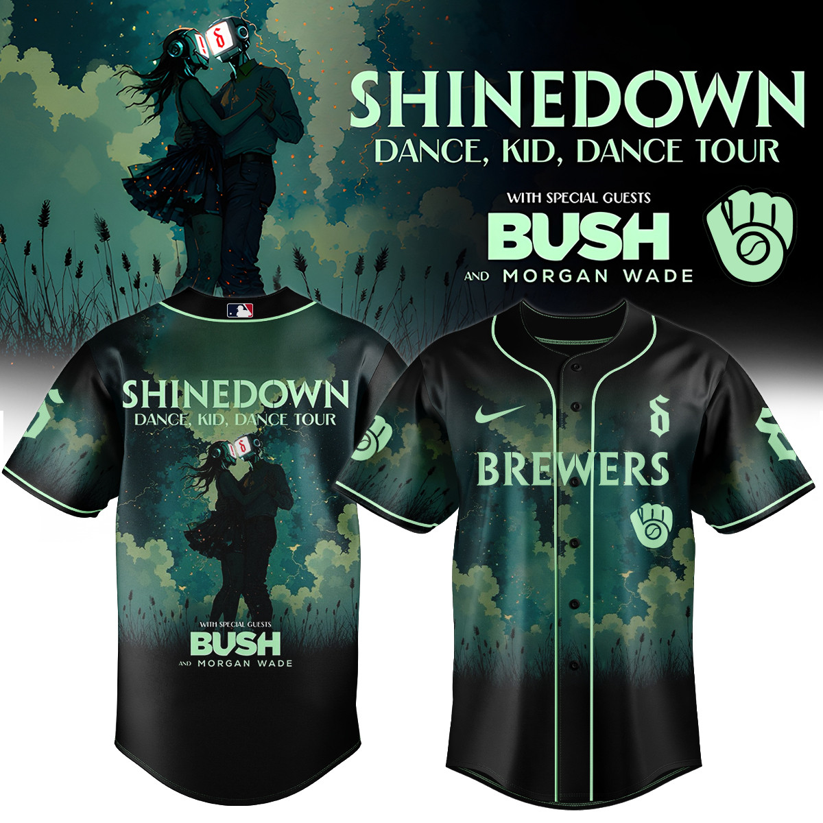 Milwaukee Brewers x Shinedown Dance Jersey Dance Kid Dance Tour Unique Baseball Merch-1