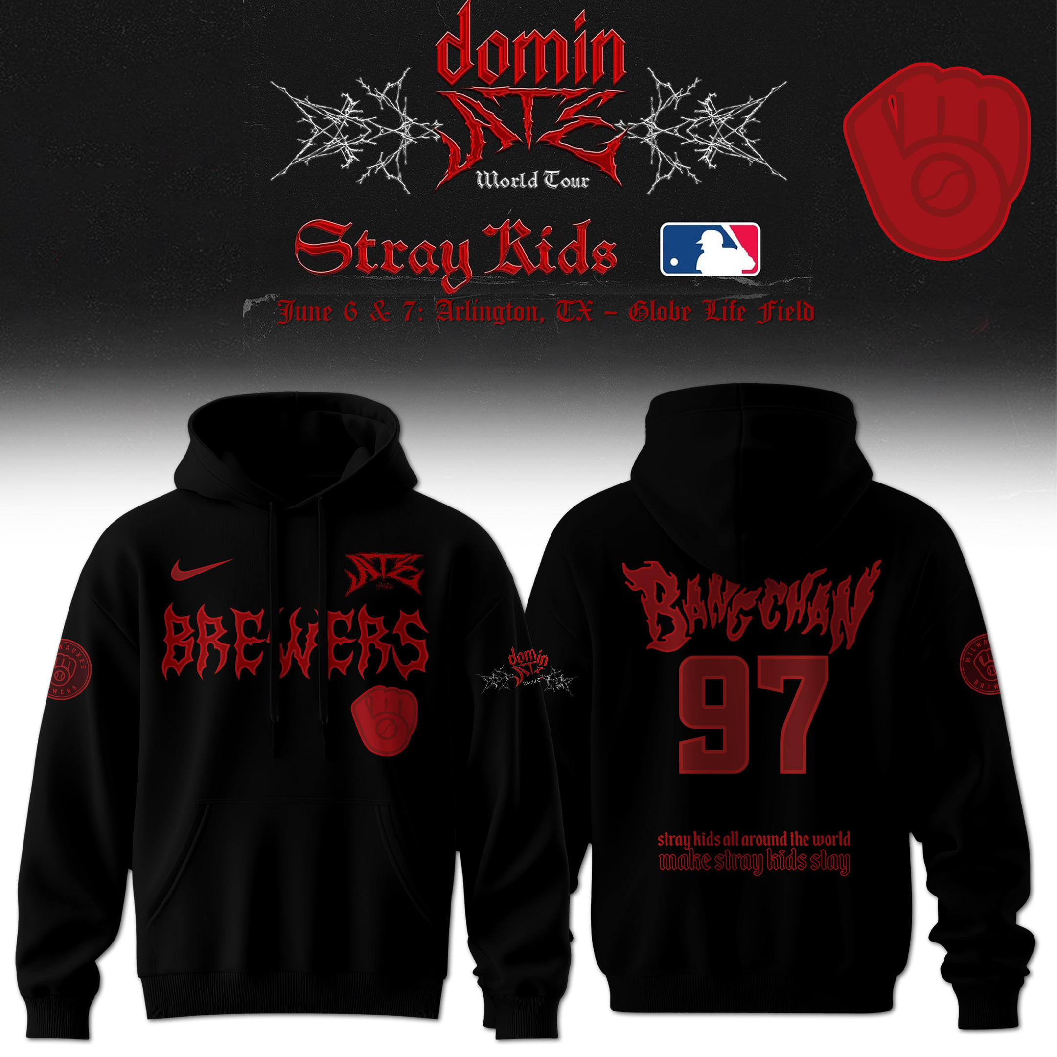 Milwaukee Brewers x Stray Kids Dominate World Tour 2025 Hoodie Bangchan Unique Baseball Gifts-1 Milwaukee Brewers x Stray Kids Dominate World Tour 2025 Hoodie Bangchan Unique Baseball Gifts-1
