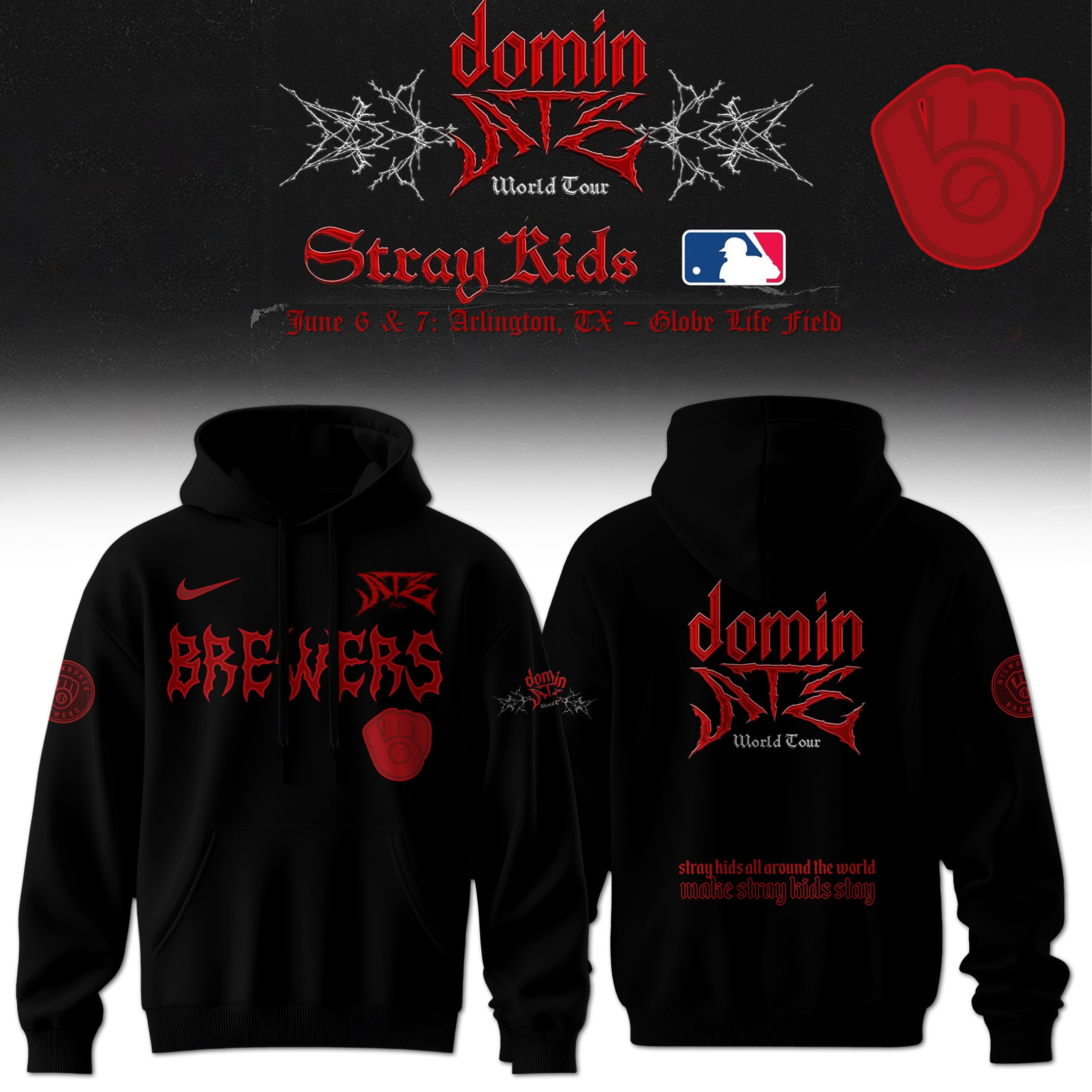 Milwaukee Brewers x Stray Kids Dominate World Tour 2025 Hoodie Best Music Lovers Apparel-1