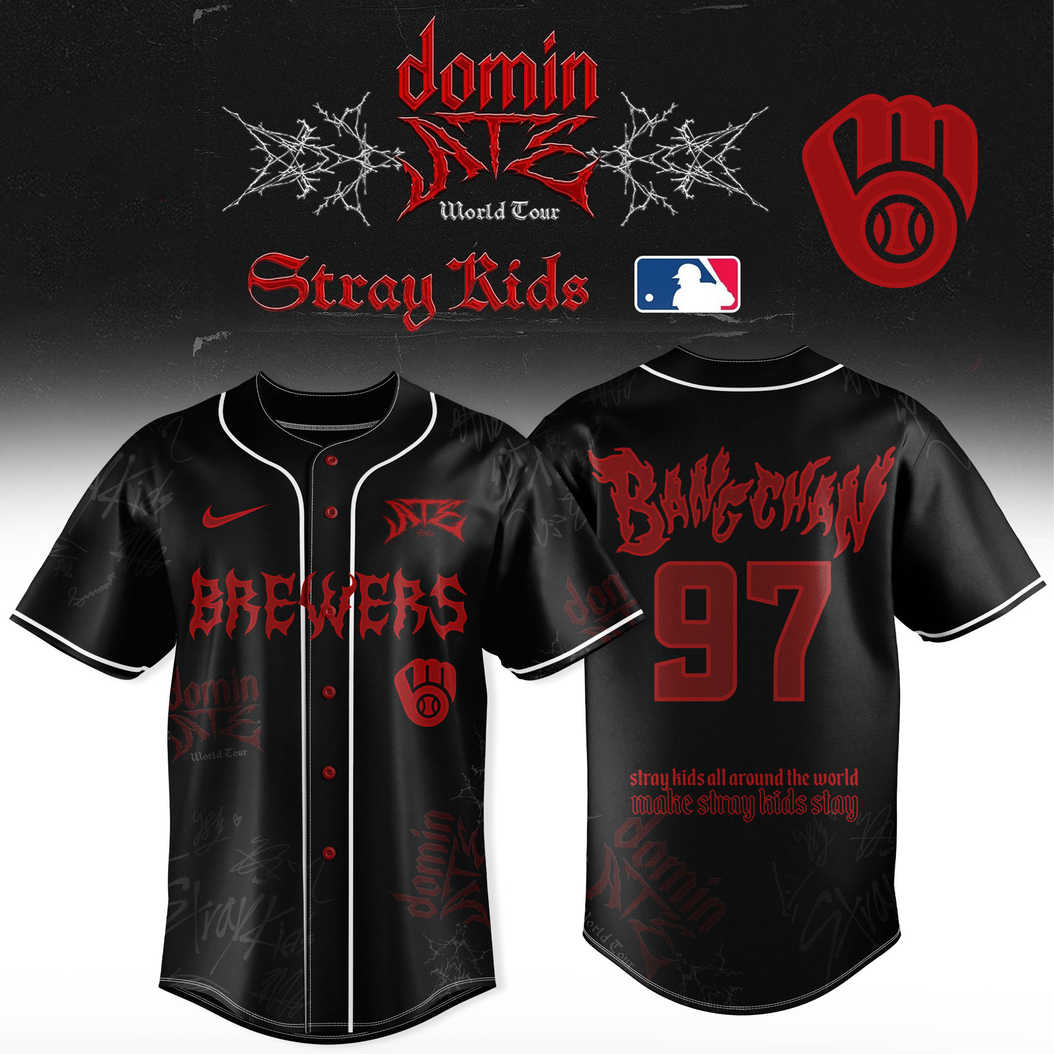 Milwaukee Brewers x Stray Kids Dominate World Tour 2025 Jersey Bangchan 97 Cool Music Ideas-1