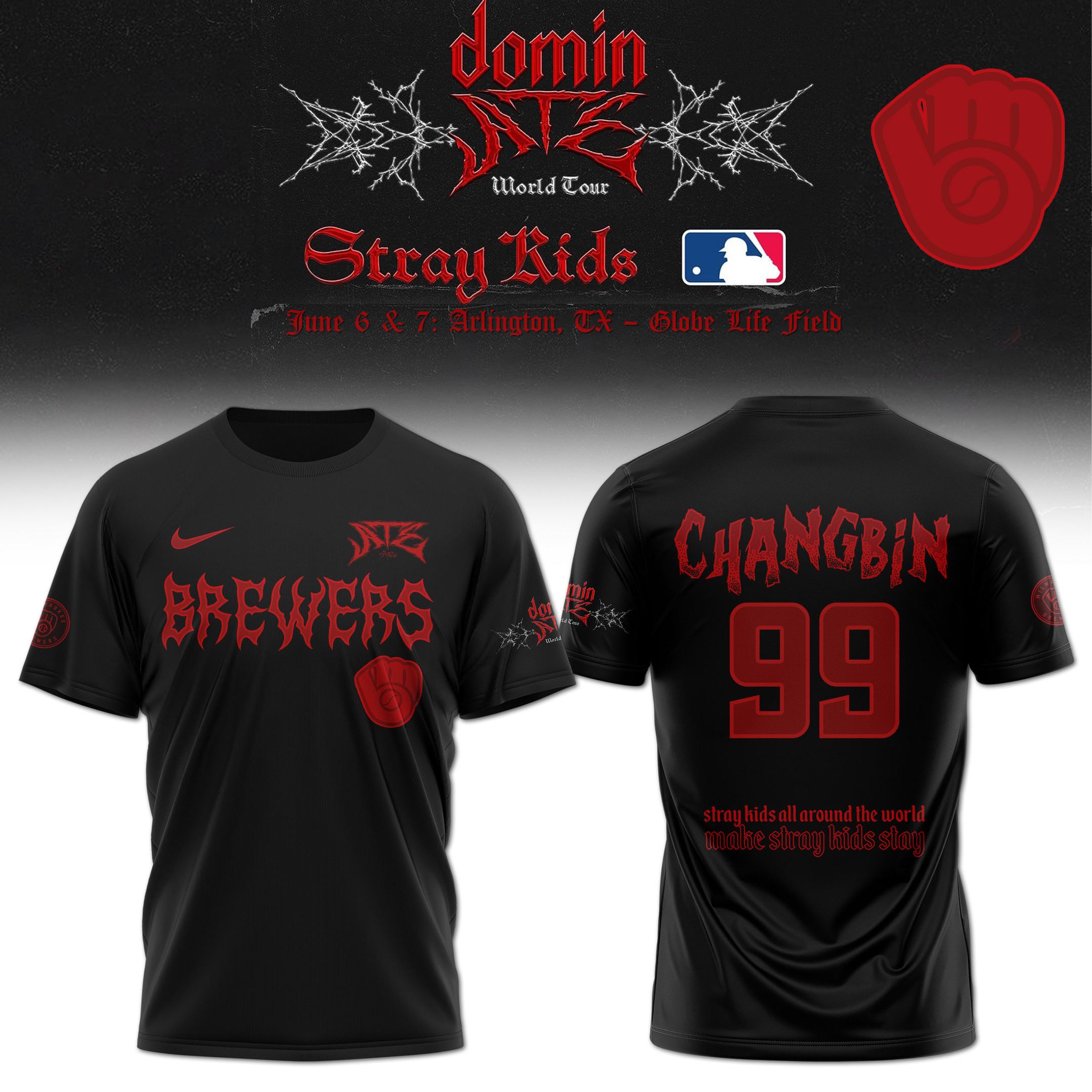 Milwaukee Brewers x Stray Kids Dominate World Tour 2025 T-Shirt Baseball Gifts For Music Lovers-1