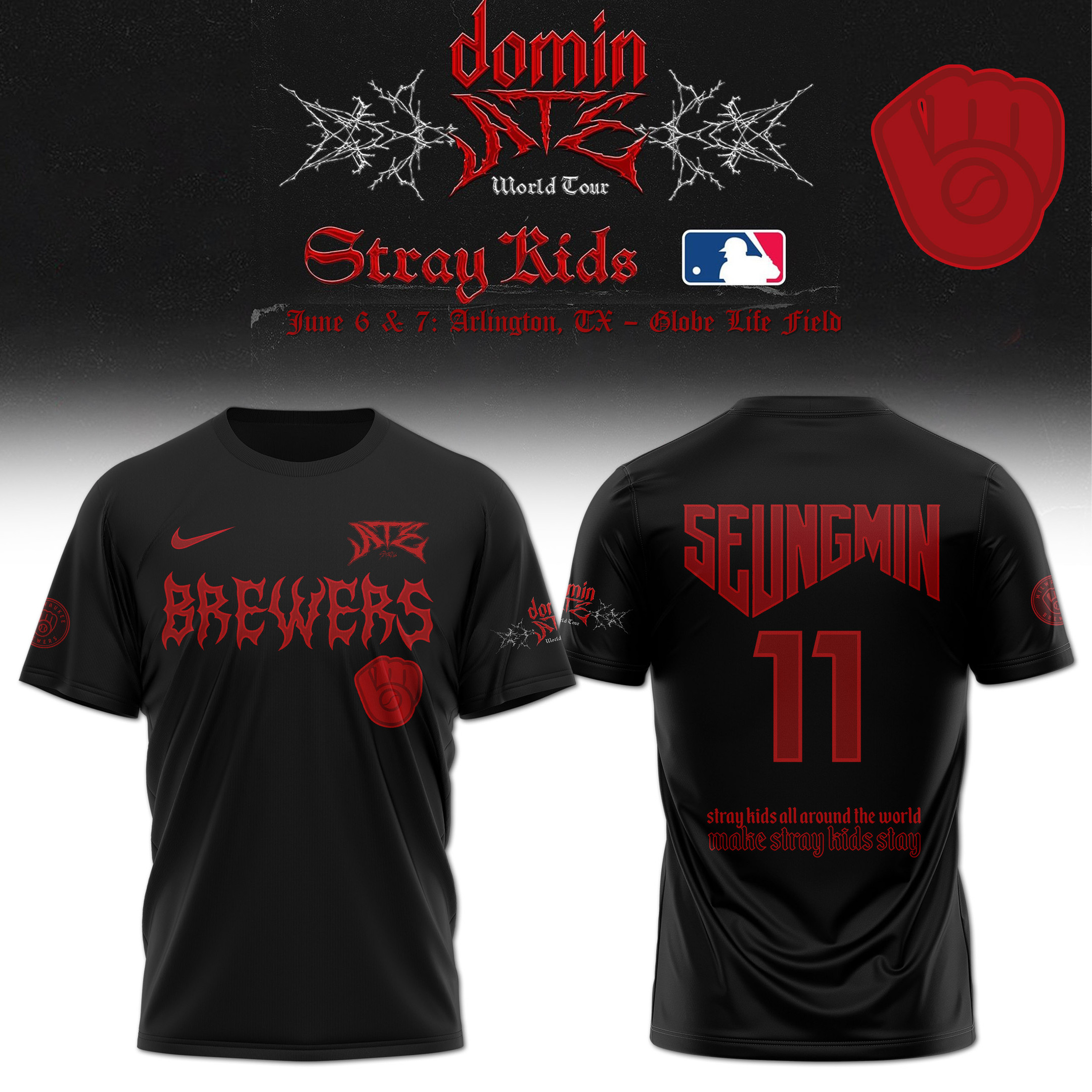 Milwaukee Brewers x Stray Kids World Tour 2025 T-Shirt Seungmin 11 Unique Music Idea Gifts-1