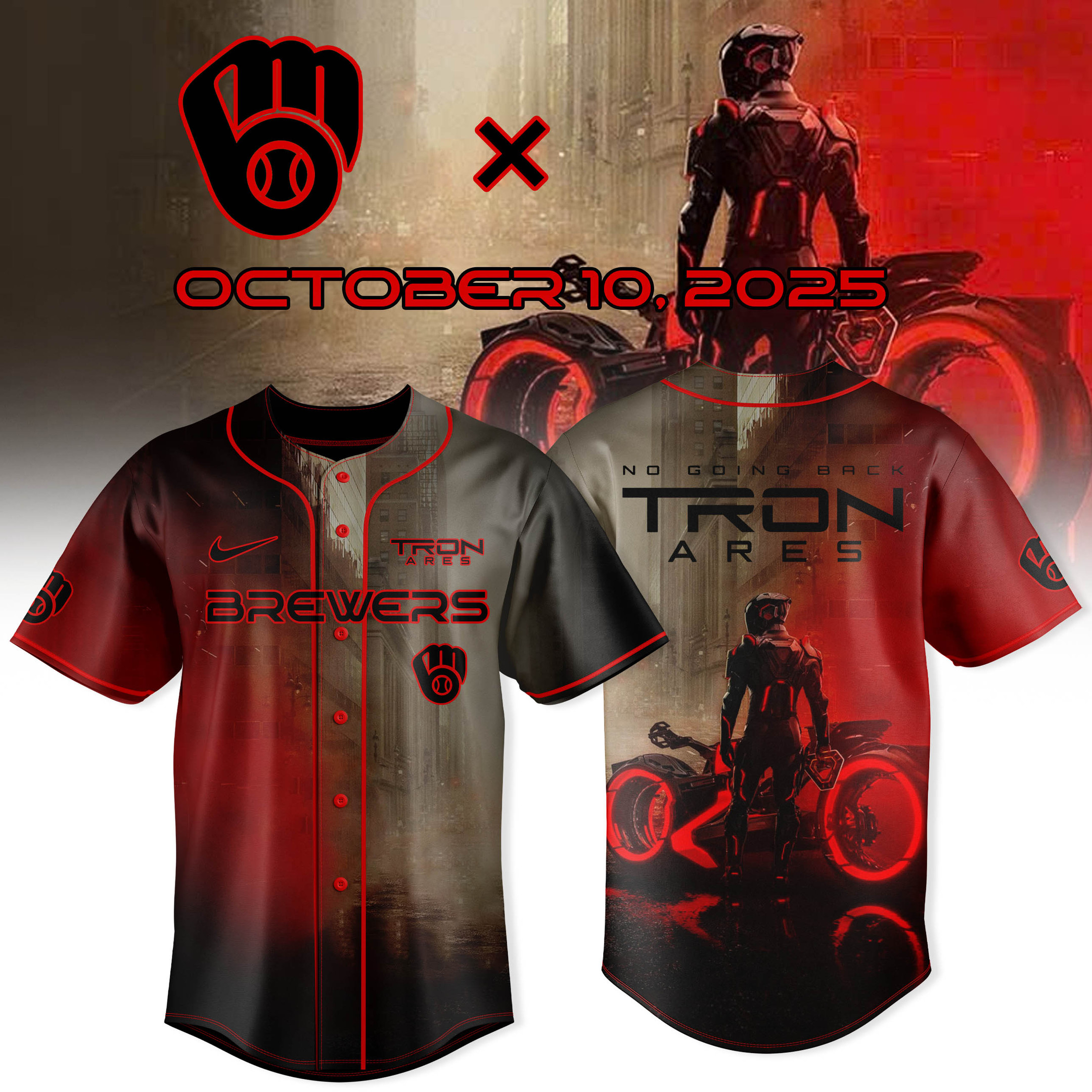 Milwaukee Brewers x Tron Ares 2025 Jersey No Going Back Tron Ares Best Baseball Idea Gifts-1