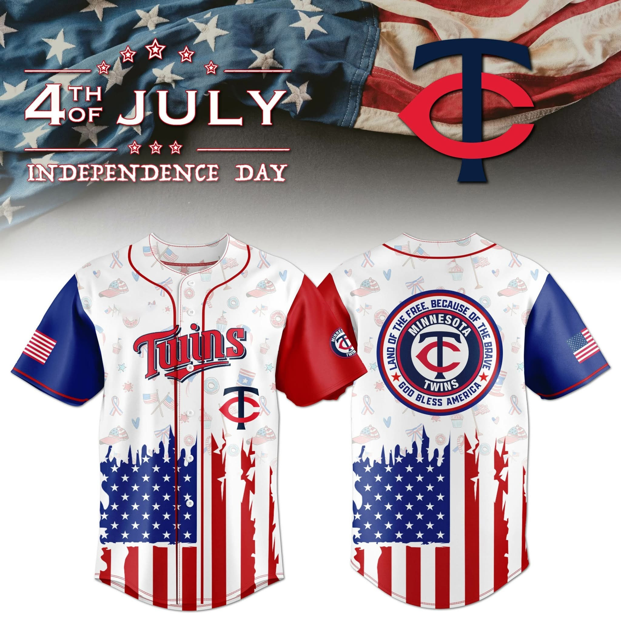 Minnesota Twins 4Th Of July Jersey Land Of The Free Because Of The Brave Veterans Gifts-1