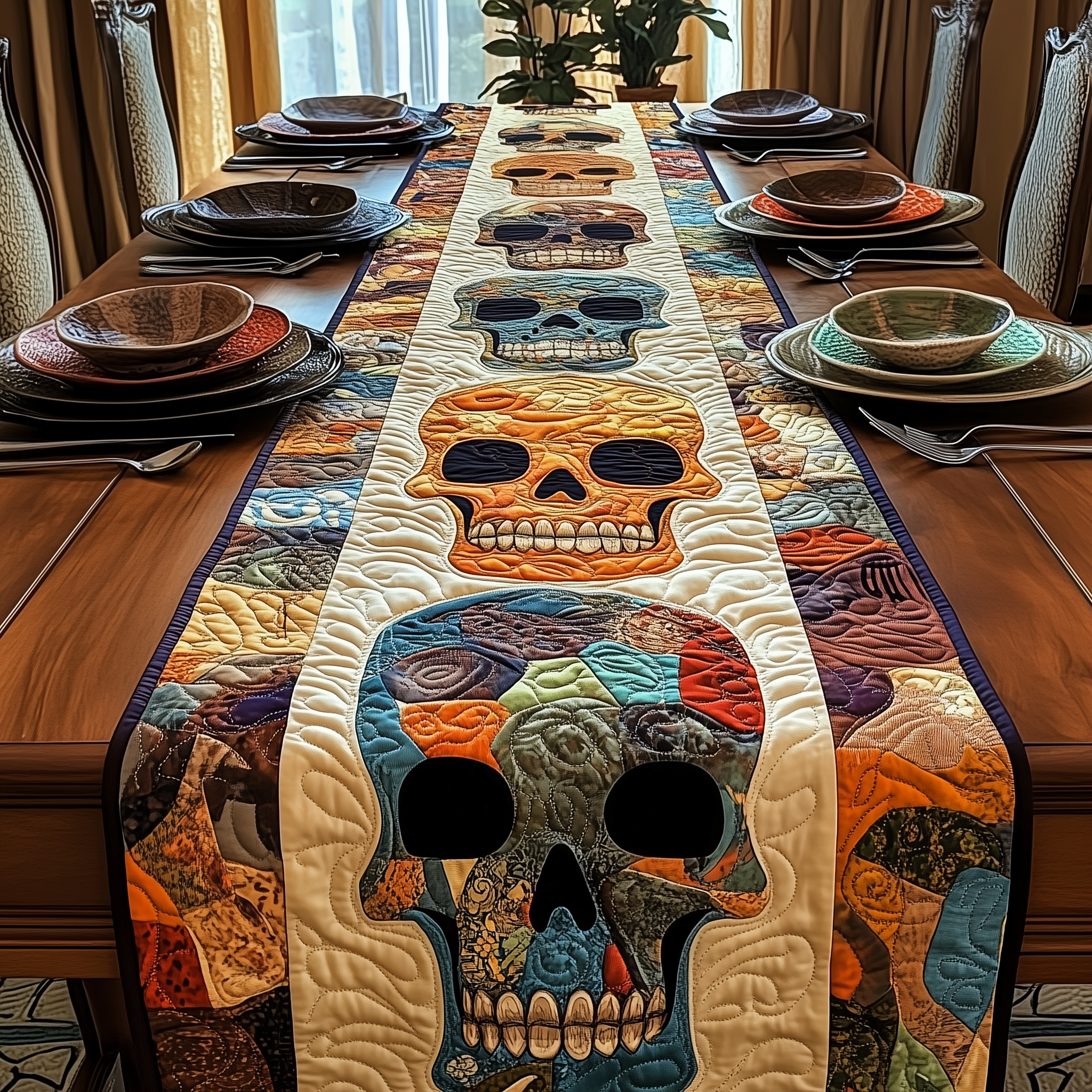 Mistique Skull Quilted Table Runner Gifts For Skull Lovers-1 Mistique Skull Quilted Table Runner Gifts For Skull Lovers-1