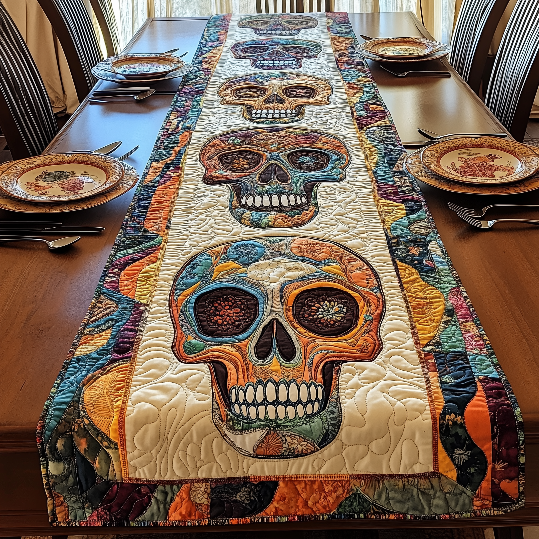 Mistique Skull Quilted Table Runner Skull Presents For Her-1