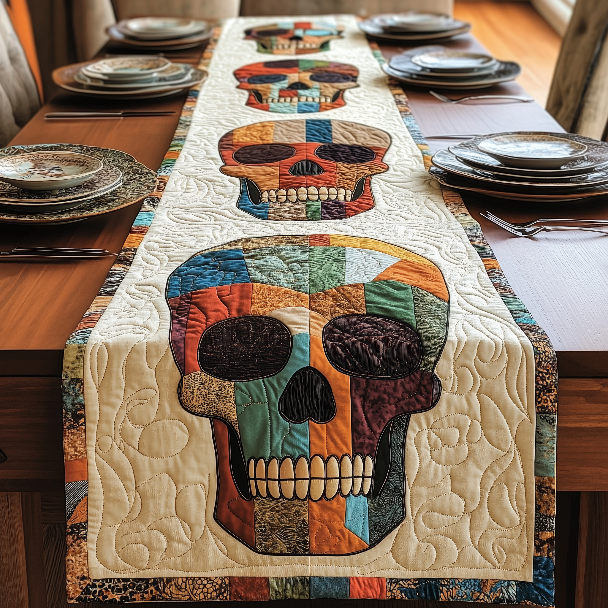 Mistique Skull Quilted Table Runner Skull Themed Gifts-1 Mistique Skull Quilted Table Runner Skull Themed Gifts-1