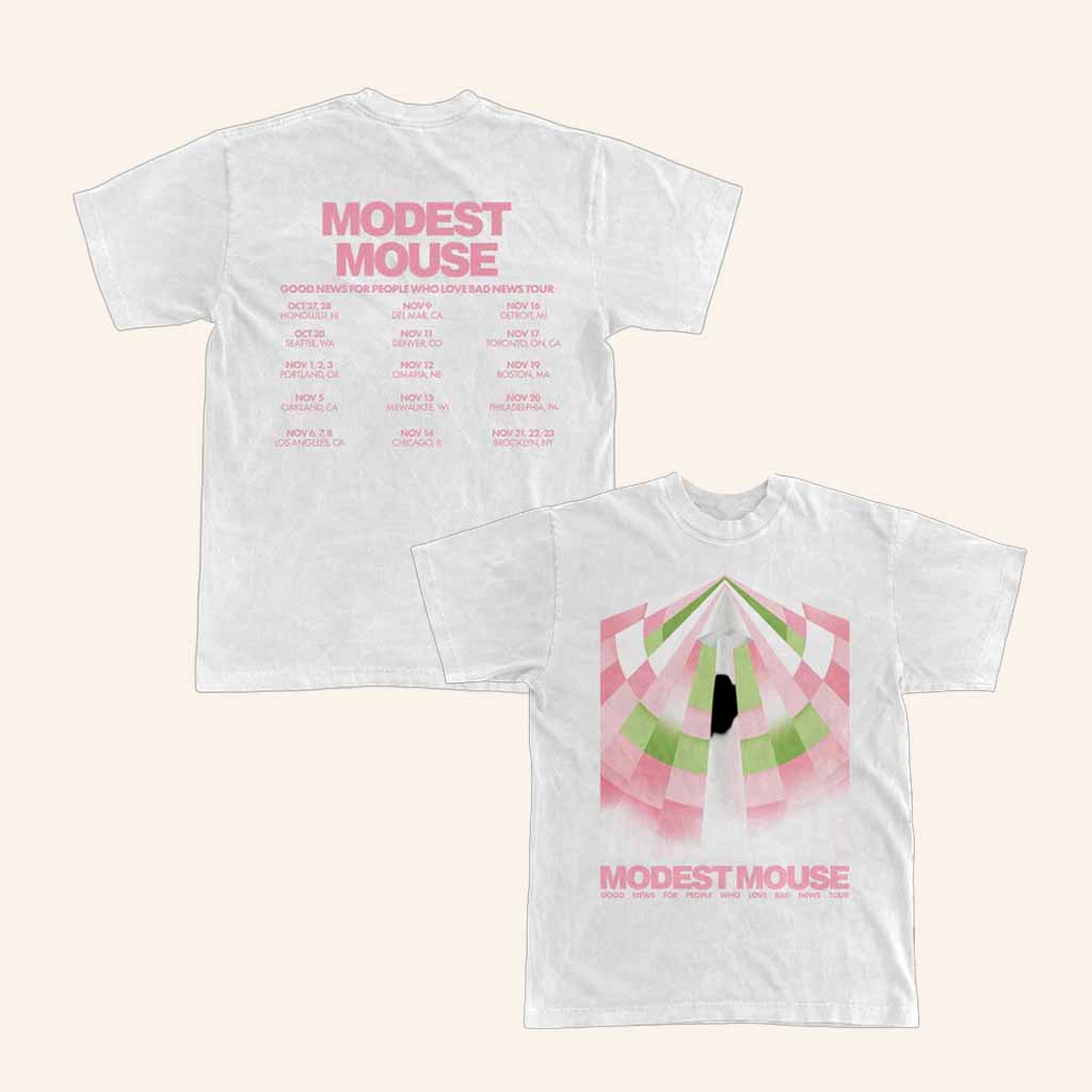 Modest Mouse Merch Good News For People Who Love Bad News Tour White T-Shirt Gift For Fans-1 Modest Mouse Merch Good News For People Who Love Bad News Tour White T-Shirt Gift For Fans-1