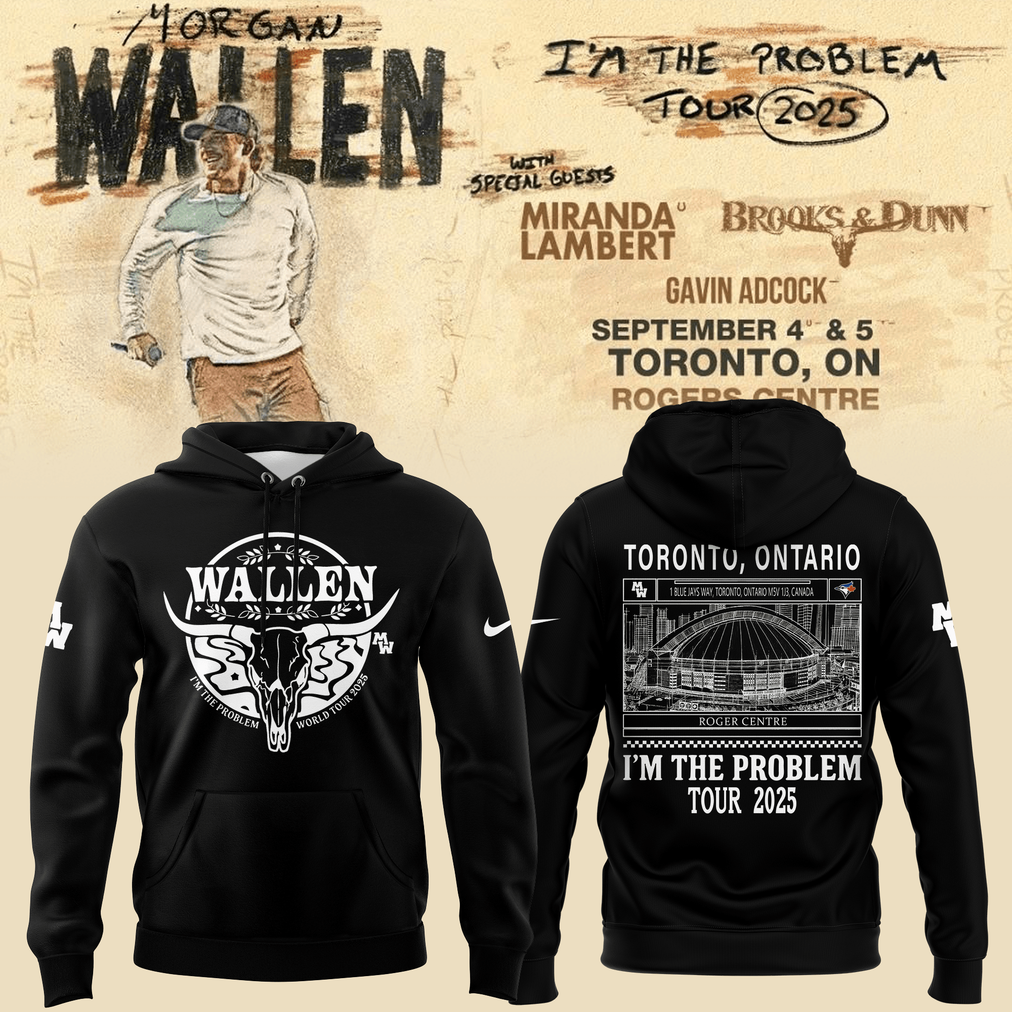 Morgan Wallen X Toronto Blue Jays Hoodie I'm The Problem Tour 2025 Music Fans Gift-1