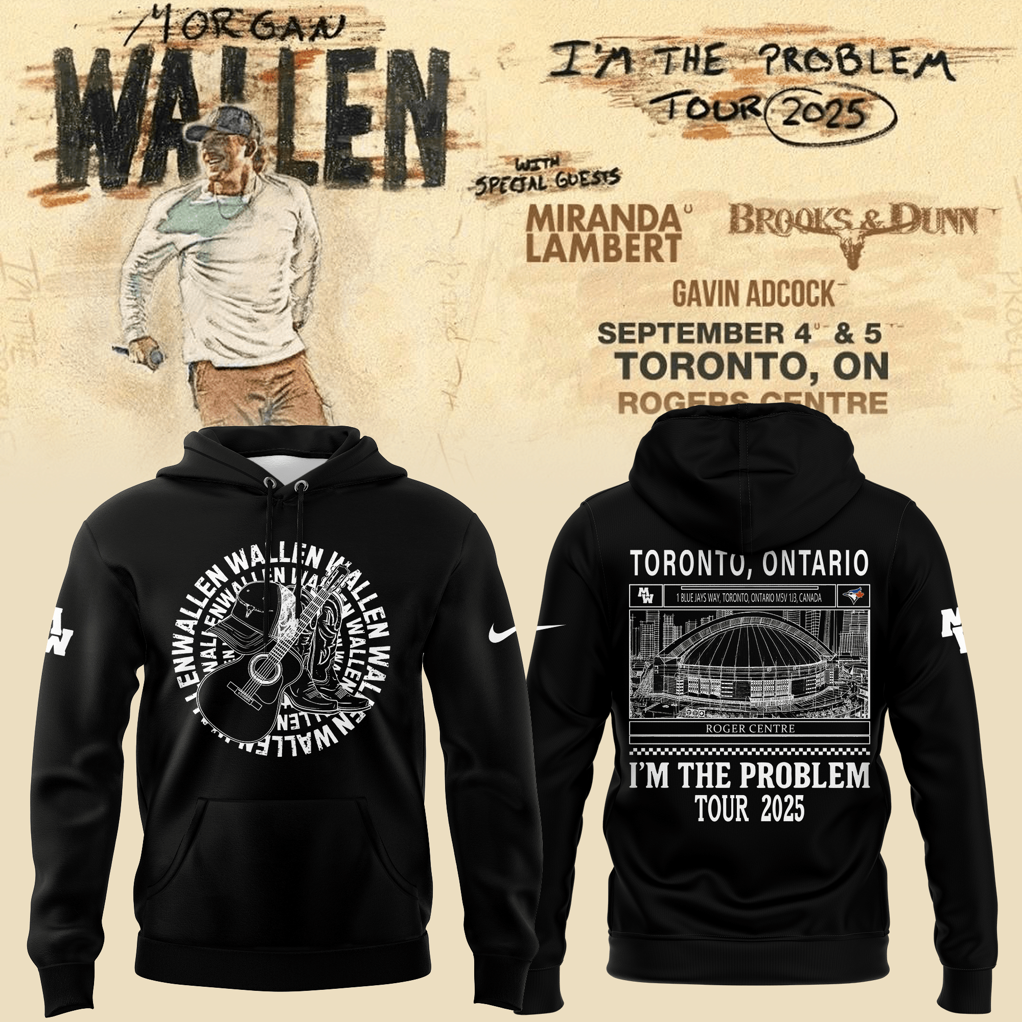 Morgan Wallen X Toronto Blue Jays Hoodie I'm The Problem Tour 2025 Music Fans Gifts-1