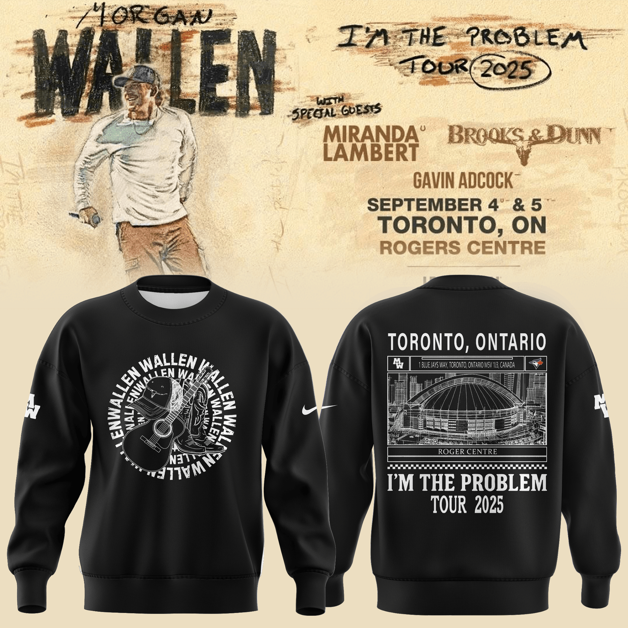 Morgan Wallen X Toronto Blue Jays Sweatshirt I'm The Problem Tour 2025 Music Lover Gifts-1