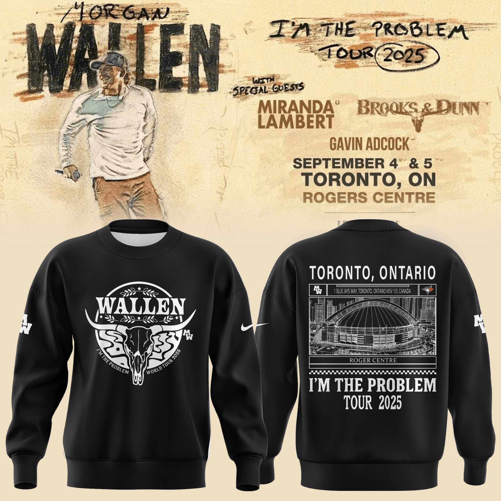 Morgan Wallen X Toronto Blue Jays Sweatshirt I'm The Problem Tour 2025 Pop Music Enthusiasts-1