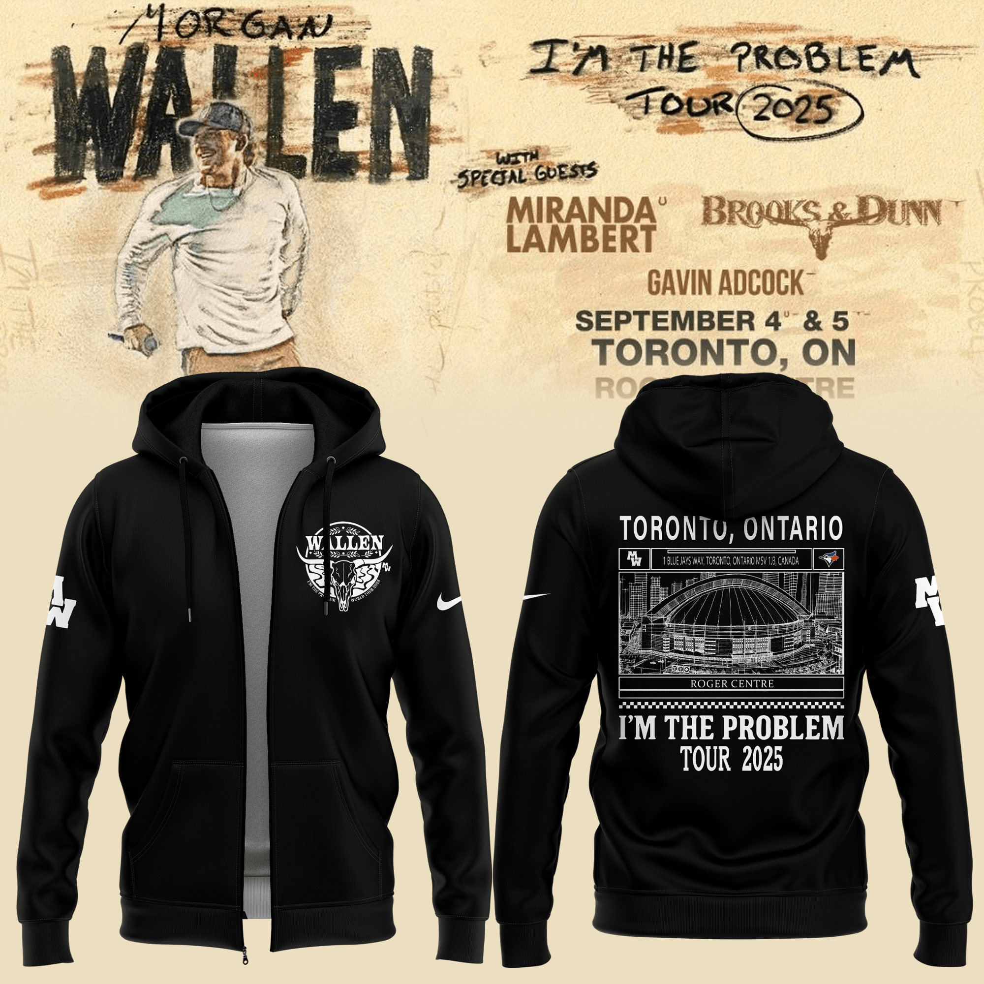 Morgan Wallen X Toronto Blue Jays Zip Hoodie I'm The Problem Tour Gifts For Him-1 Morgan Wallen X Toronto Blue Jays Zip Hoodie I'm The Problem Tour Gifts For Him-1