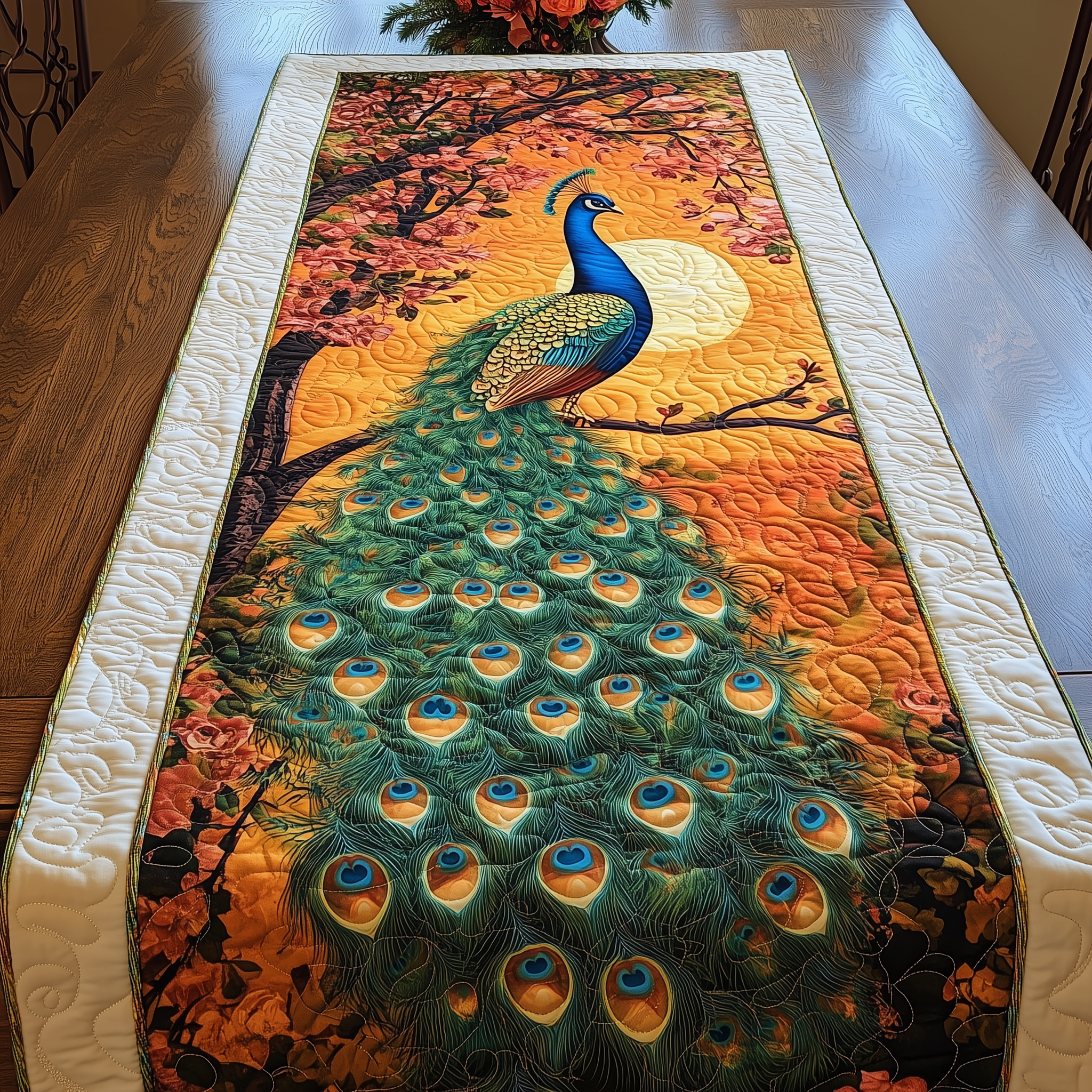 Mystical Twilight Peacock Quilted Table Runner Modern Coffee Table Runner Peacock Merchandise Gifts-1 Mystical Twilight Peacock Quilted Table Runner Modern Coffee Table Runner Peacock Merchandise Gifts-1