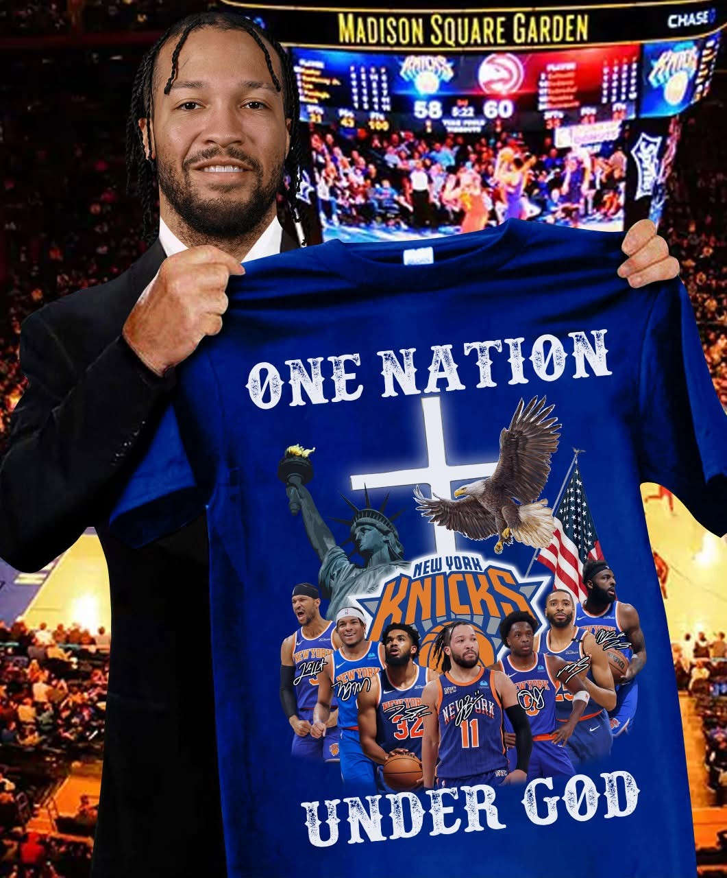 NY Knicks One Nation Under God T-Shirt Basketball Lover New York Knicks Merch Fan Clothing-1