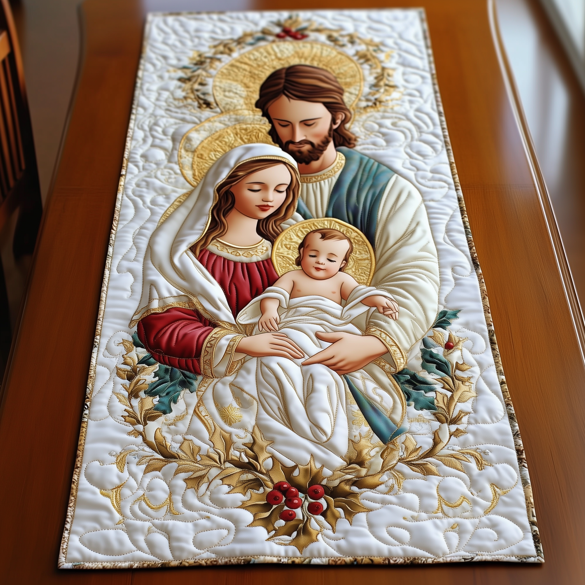 Nativity Blessing Quilted Table Runner Decorations Holiday Christmas Dining Table Runner Christian Gifts-1