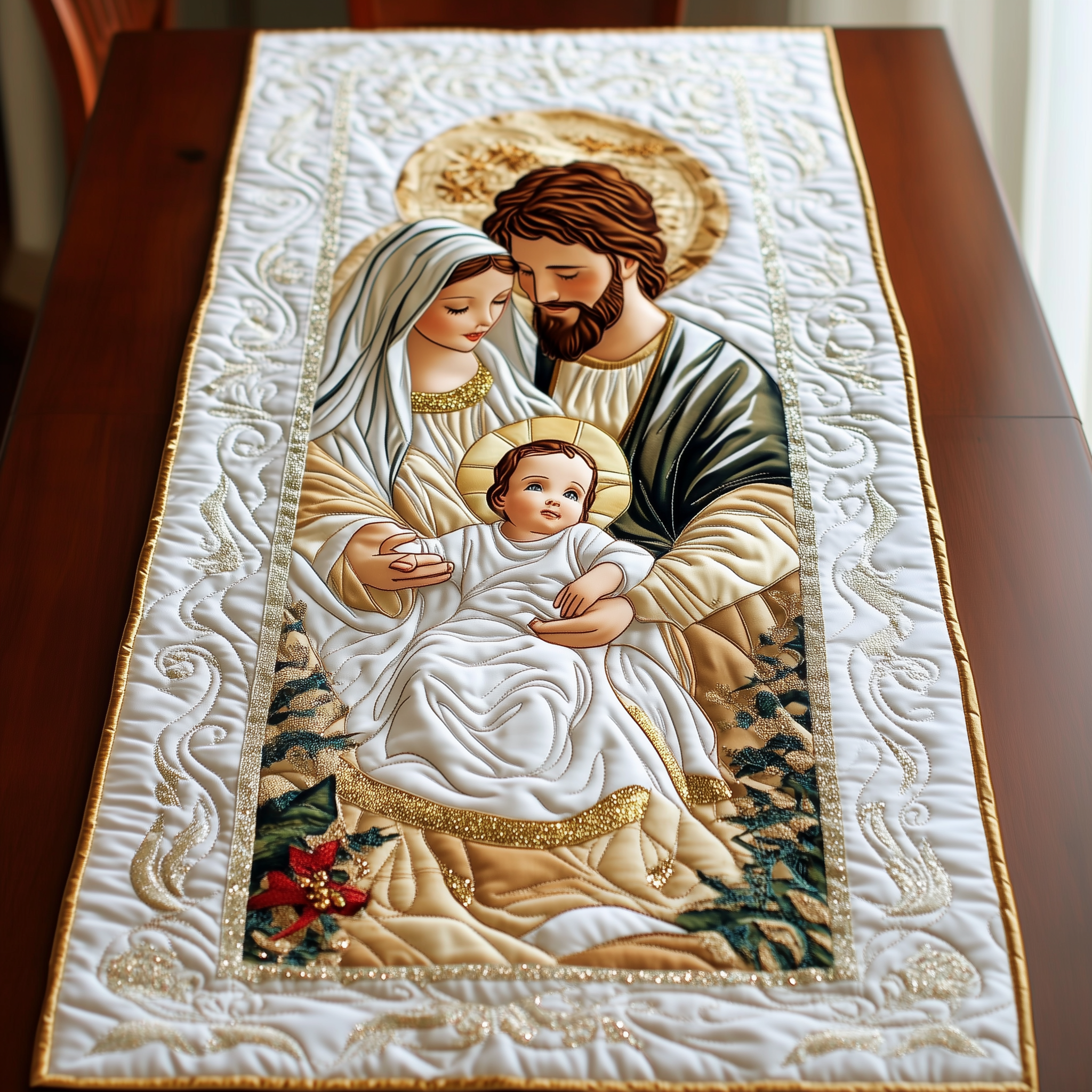 Nativity Blessing Quilted Table Runner Holiday Christmas Dining Table Runner Faith Christian Gifts-1 Nativity Blessing Quilted Table Runner Holiday Christmas Dining Table Runner Faith Christian Gifts-1