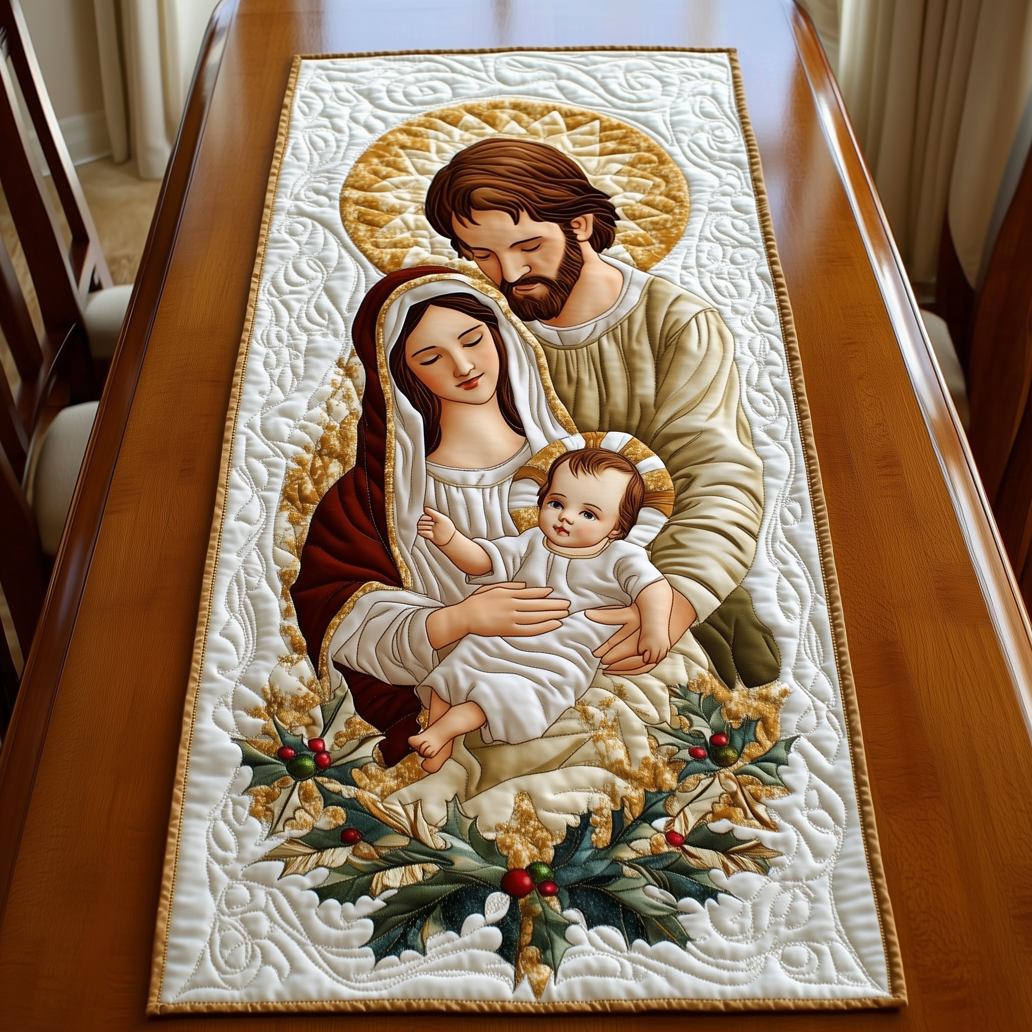 Nativity Blessing Quilted Table Runner Holiday Christmas Dining Table Runner Unique Christian Gifts-1