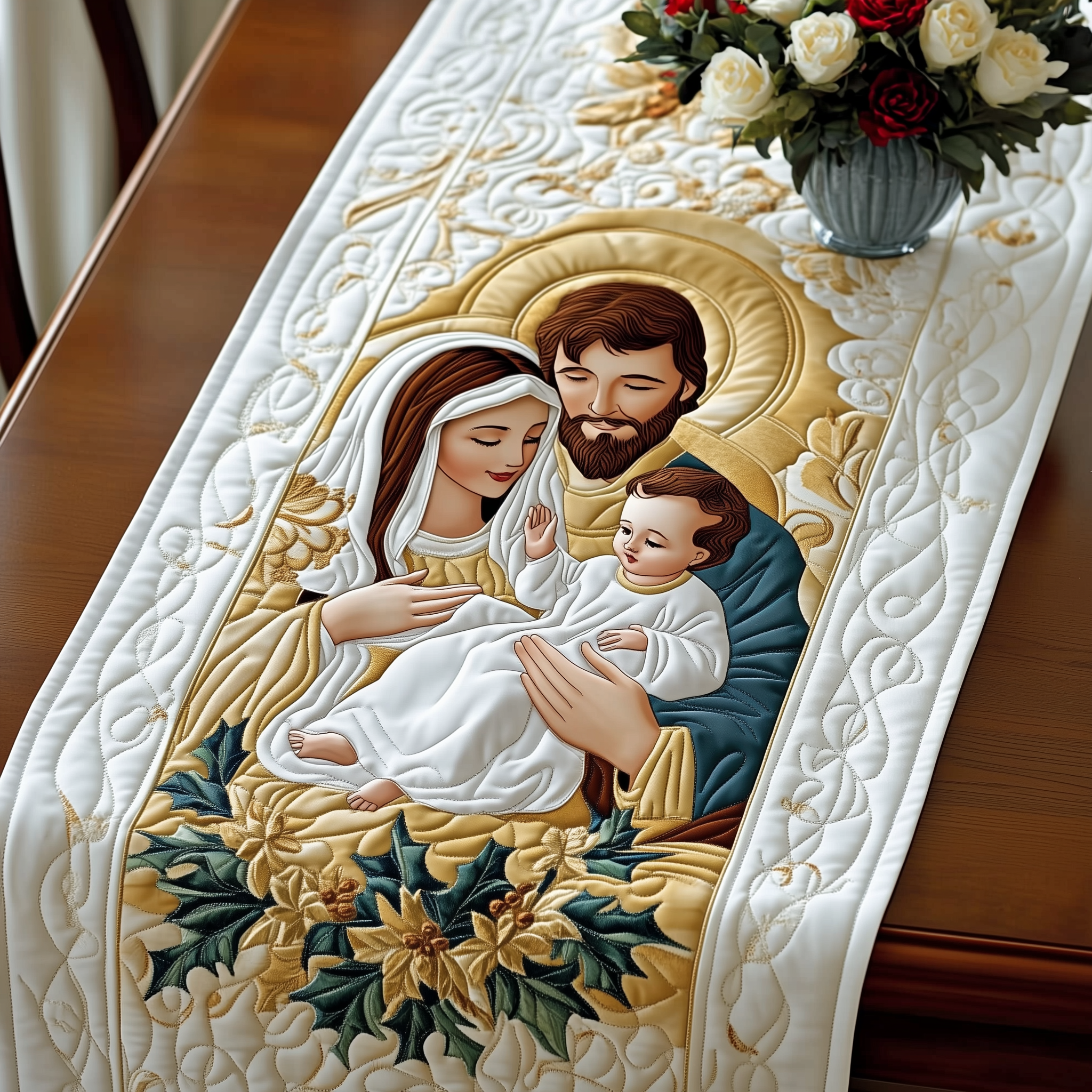 Nativity Blessing Quilted Table Runner Home Decorations Christian Christmas Gifts For Family-1 Nativity Blessing Quilted Table Runner Home Decorations Christian Christmas Gifts For Family-1