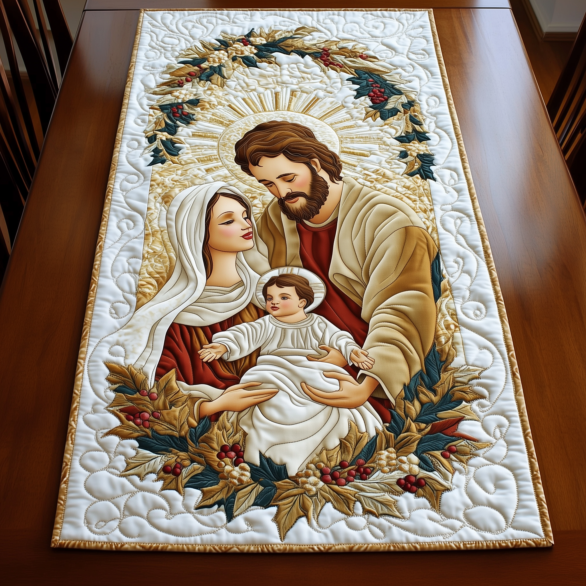 Nativity Blessing Quilted Table Runner Jesus Holiday Christmas Dining Table Runner Christian Gifts-1 Nativity Blessing Quilted Table Runner Jesus Holiday Christmas Dining Table Runner Christian Gifts-1