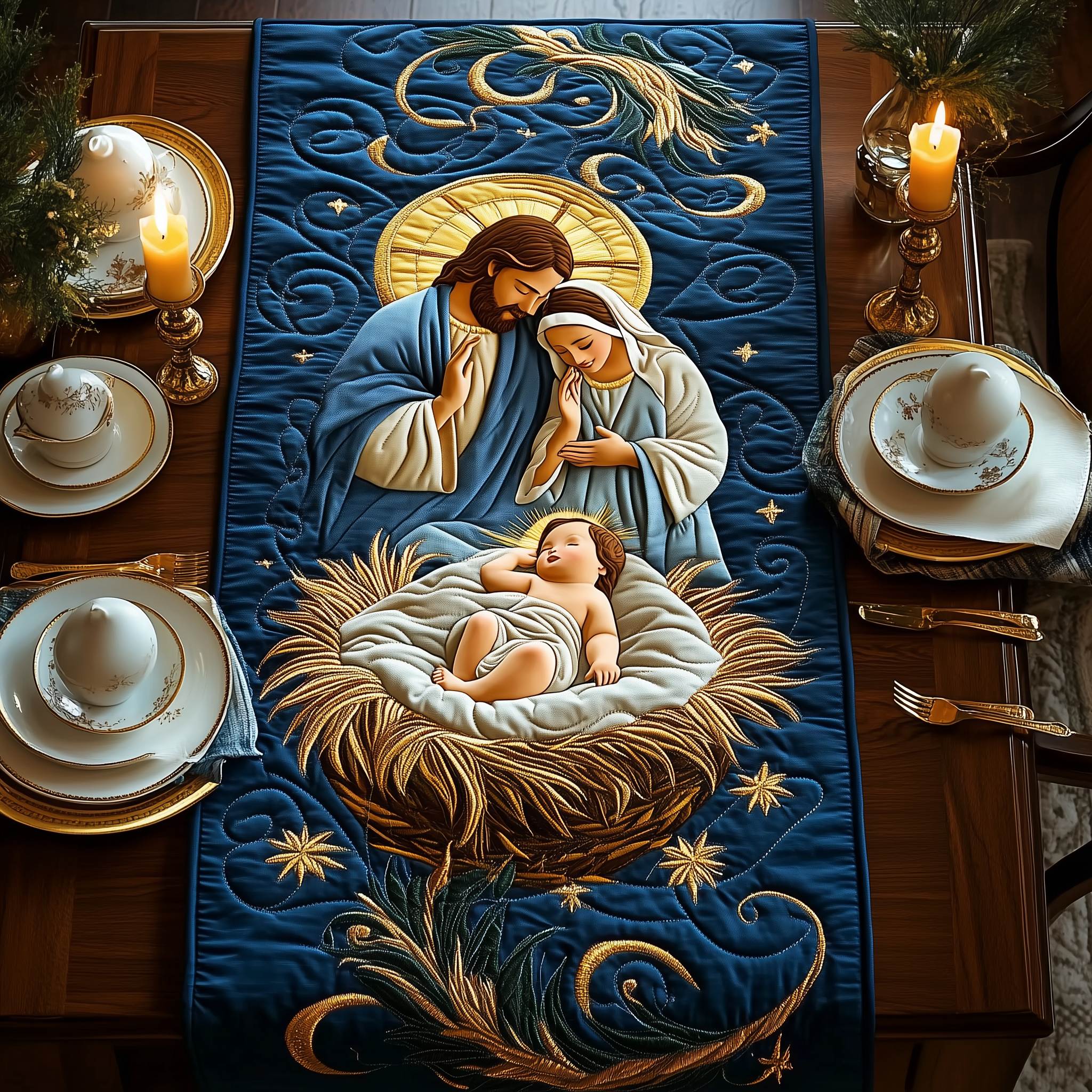 Nativity Scene Quilted Table Runner Faith Christian Stuff Indoor Christmas Decorations-1 Nativity Scene Quilted Table Runner Faith Christian Stuff Indoor Christmas Decorations-1