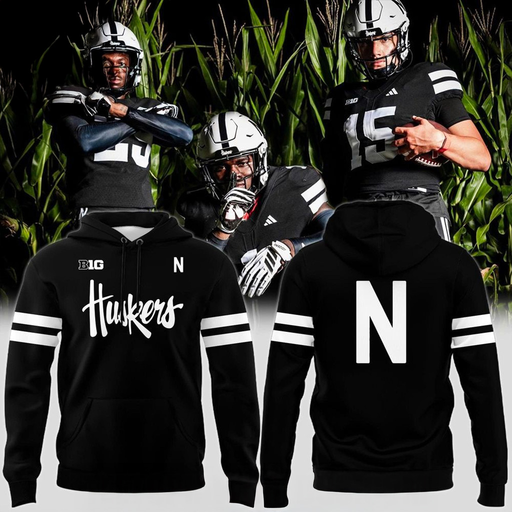 Nebraska Cornhuskers New Alternate Dark Mode Helmet Logo In Black Hoodie Fan Merch Gifts-1 Nebraska Cornhuskers New Alternate Dark Mode Helmet Logo In Black Hoodie Fan Merch Gifts-1