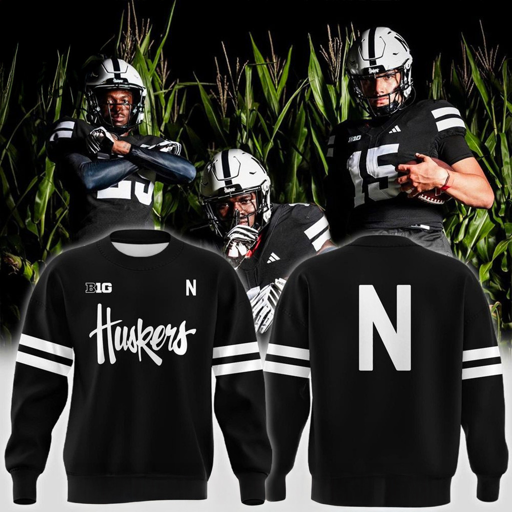 Nebraska Cornhuskers New Alternate Dark Mode Helmet Logo In Black Sweatshirt Fan Merch-1