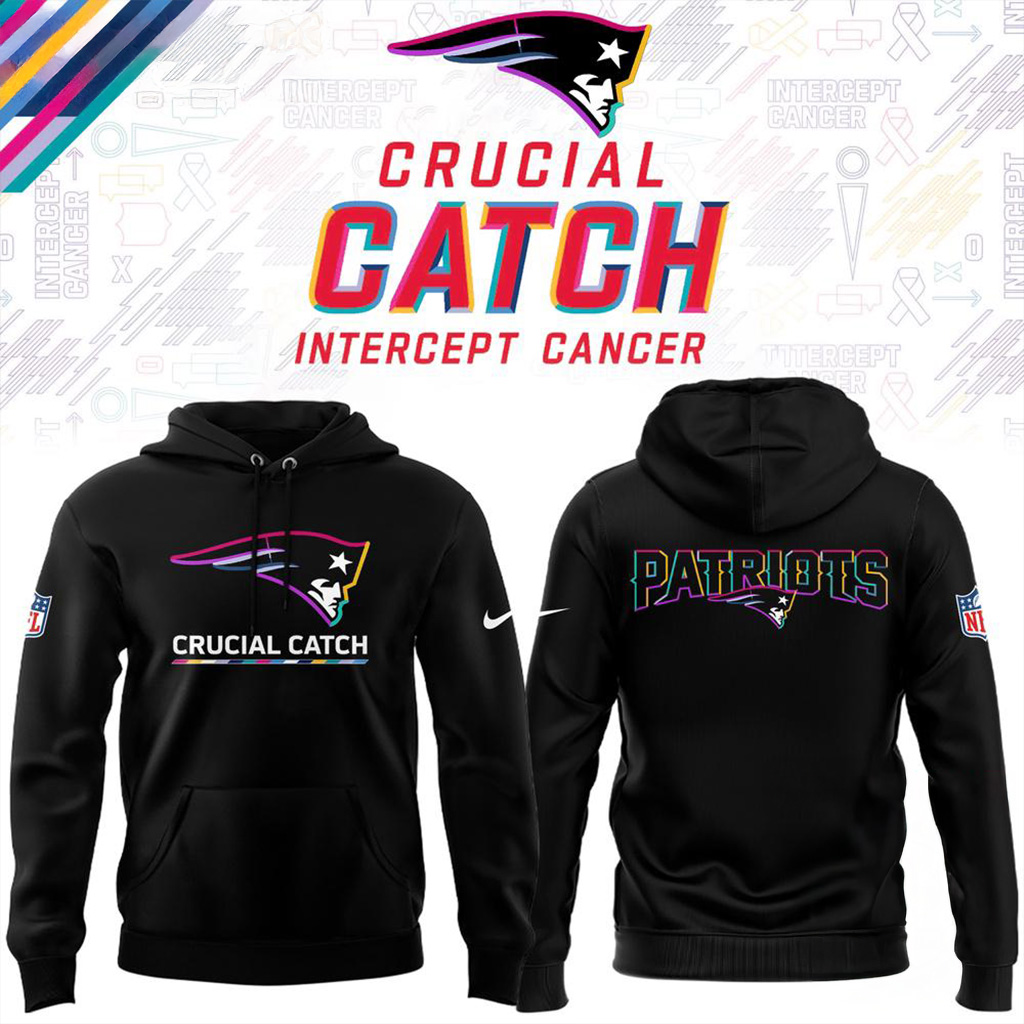 New England Patriots Black 2025 NFL Crucial Catch Tri Blend Dri Fit Hoodie Patriots Merch-1