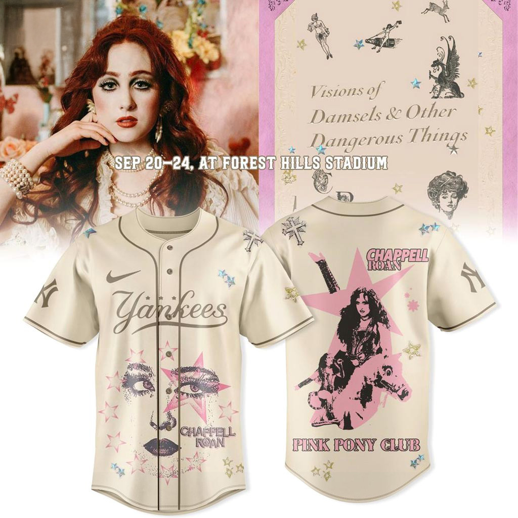 New York Yankees Chappell Roan Visions Of Damsels Dangerous Things Tour Jersey Fan Merch-1