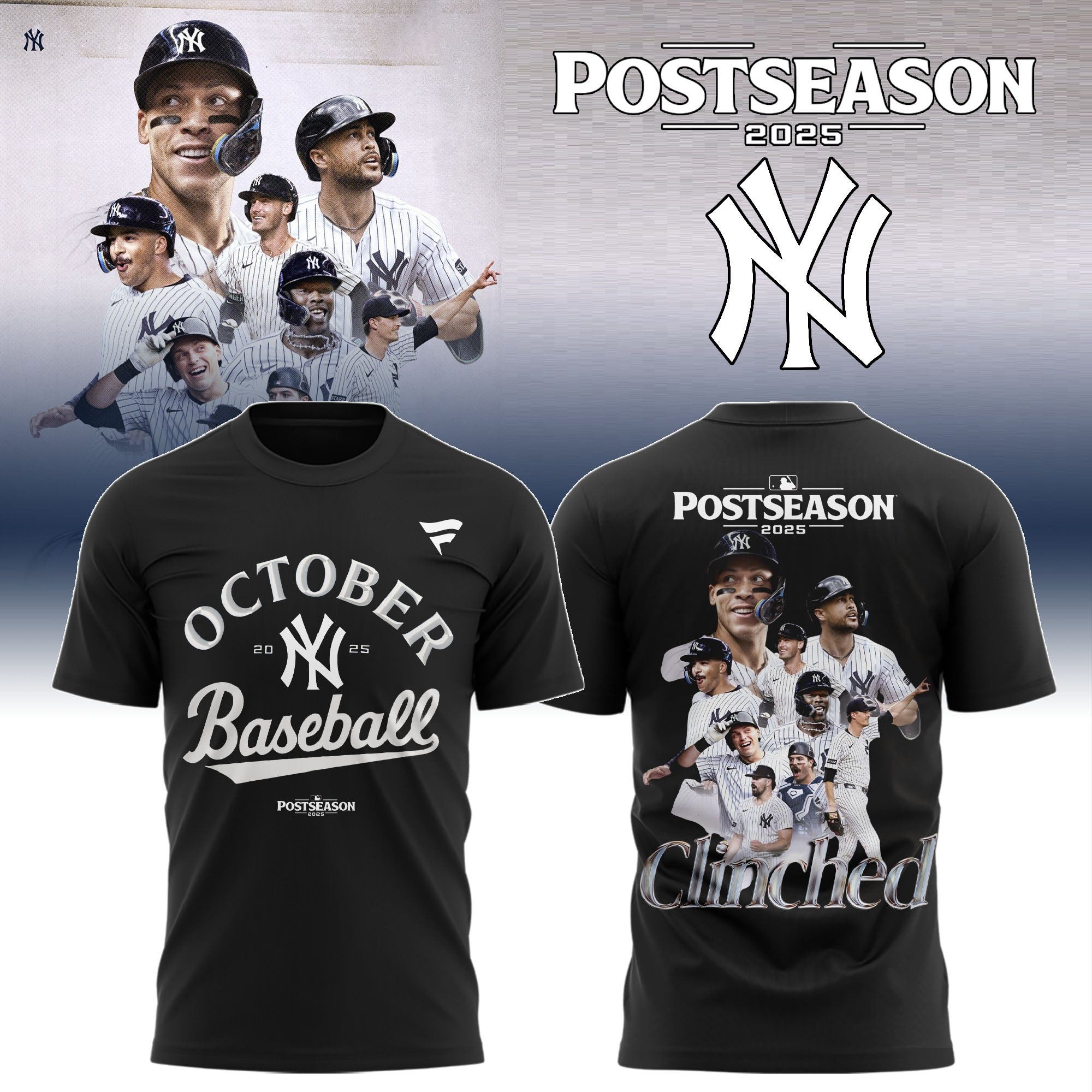New York Yankees Postseason 2025 T-Shirt October 20 25 Baseball Clinched Baseball Gift Ideas-1