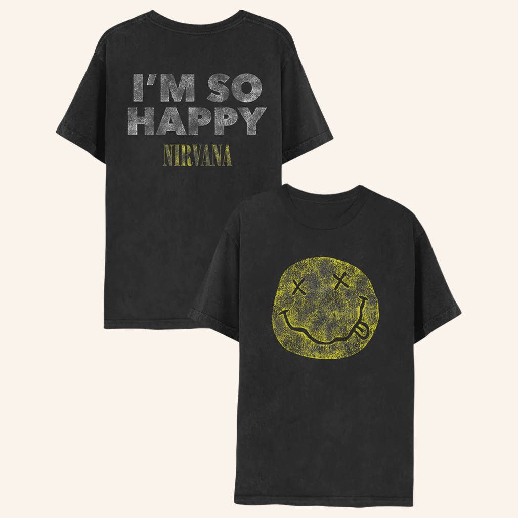 Nirvana Merch I'm So Happy Smiley T-Shirt Husband Christmas Gift Ideas-1