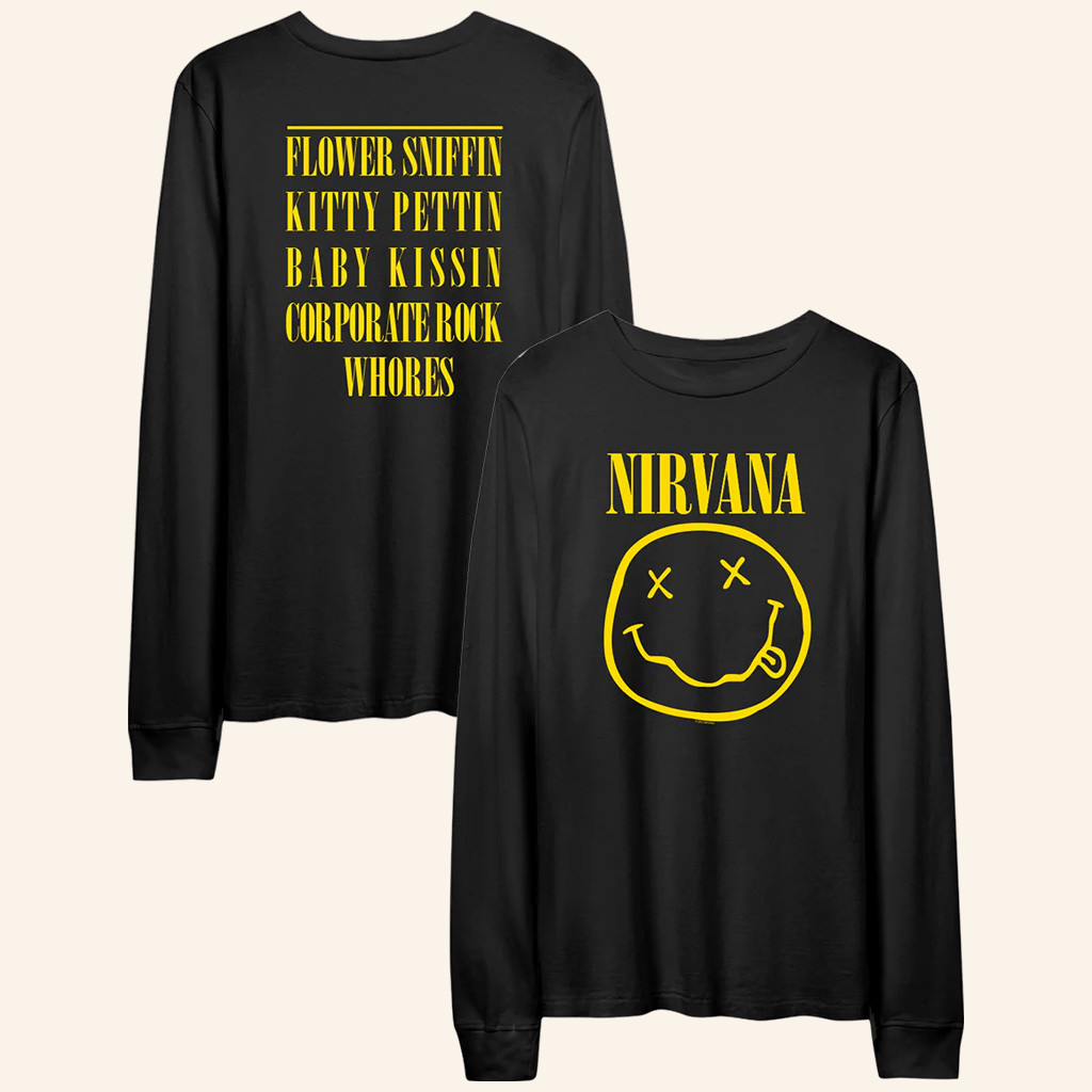 Nirvana Merch Smiley Flower Sniffin Long Sleeve Shirt Christmas Gifts For Her-1 Nirvana Merch Smiley Flower Sniffin Long Sleeve Shirt Christmas Gifts For Her-1