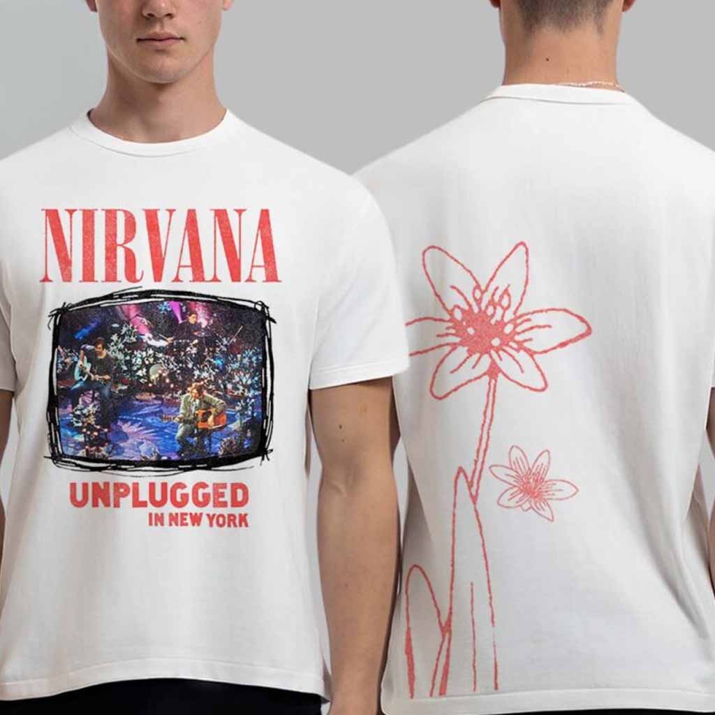 Nirvana Unplugged in New York 30th Anniversary Flower T-Shirt White Gifts For Boyfriend-1