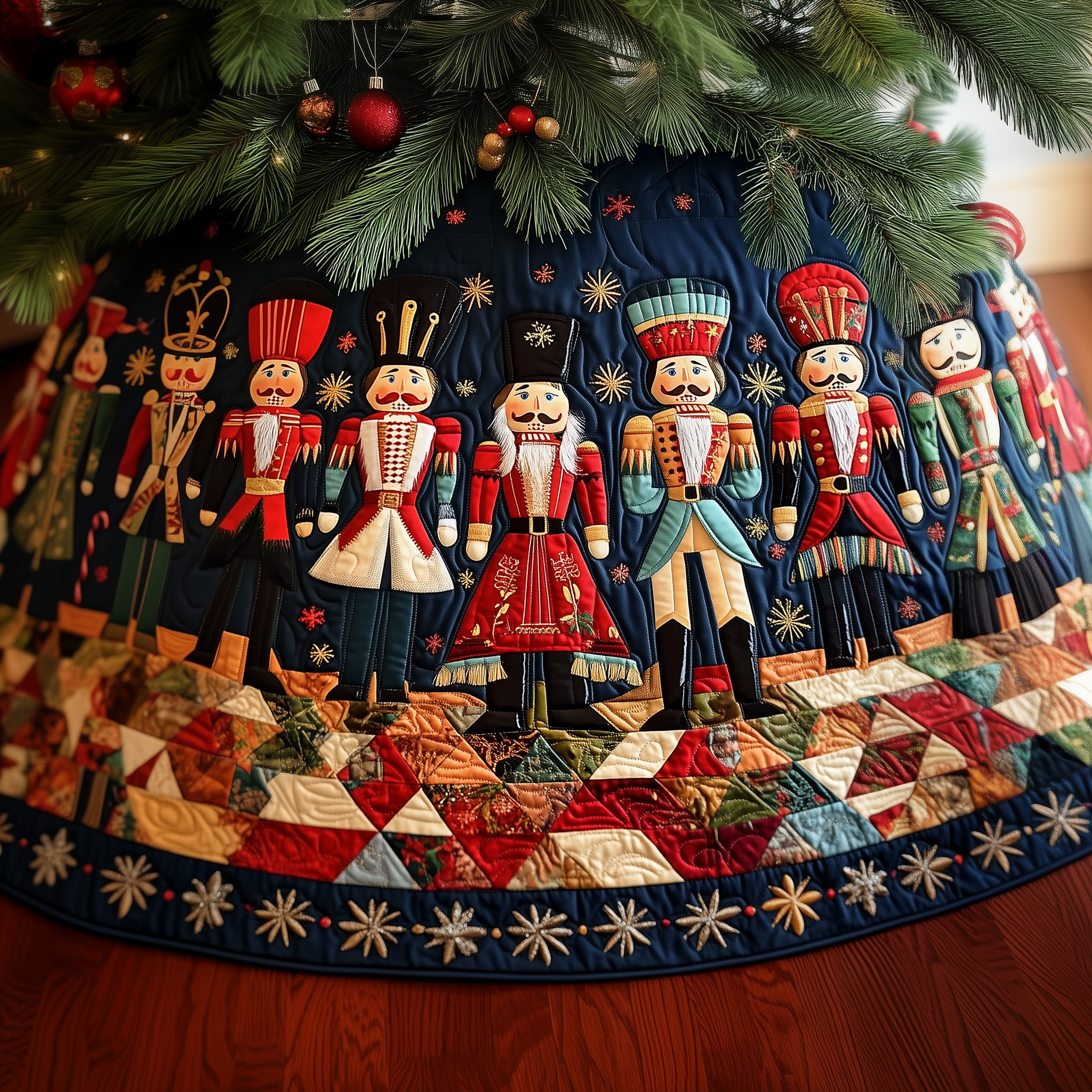 Nutcracker Quilted Tree Skirt Christmas Xmas Tree Base Cover Decorations The Nutcracker Gifts-1