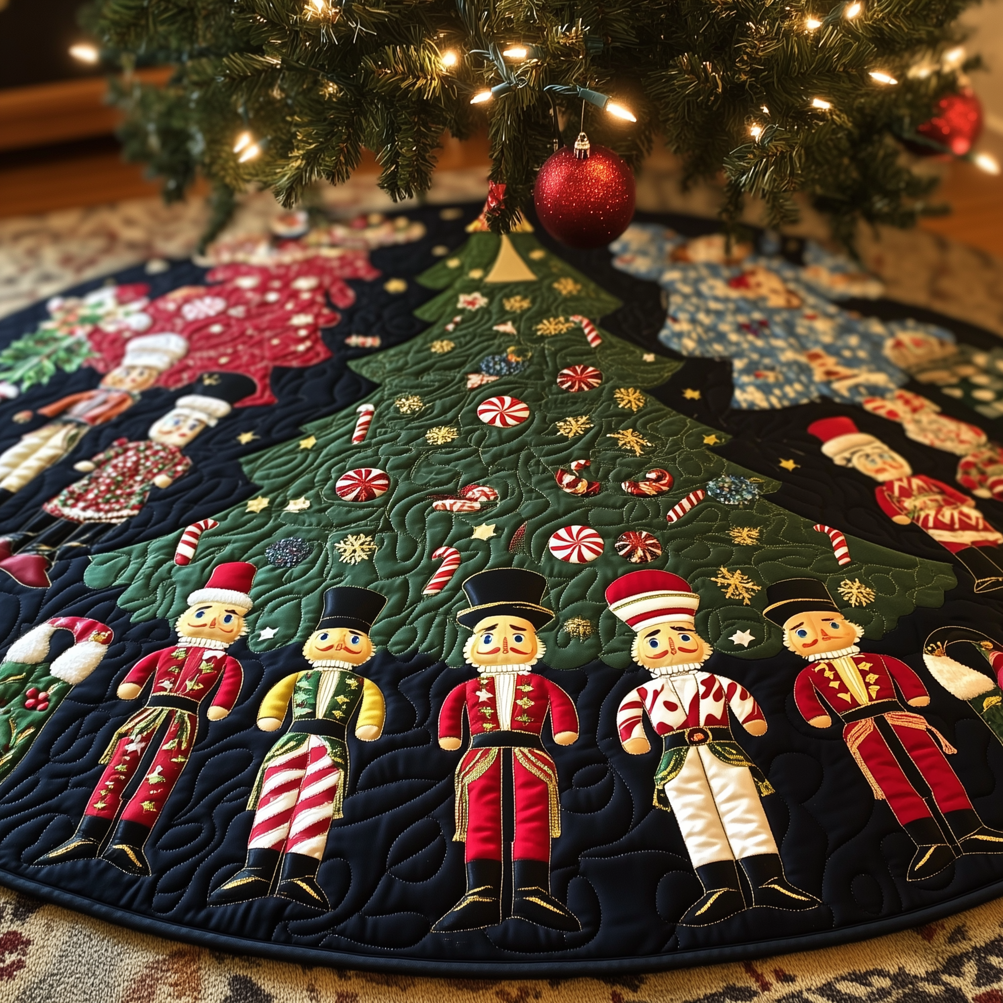 Nutcrackers Quilted Tree Skirt Xmas Tree Surround Christmas Decorations Nutcracker Themed Gifts-1 Nutcrackers Quilted Tree Skirt Xmas Tree Surround Christmas Decorations Nutcracker Themed Gifts-1