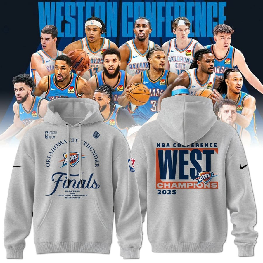 OKC City Thunder Western Conference Champions Hoodie 2025 NBA Merch Basketball Fan Clothing-1