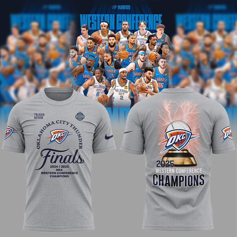 OKC City Thunder Western Conference Champions Shirt 2025 NBA Merch Basketball Fan Clothing-1
