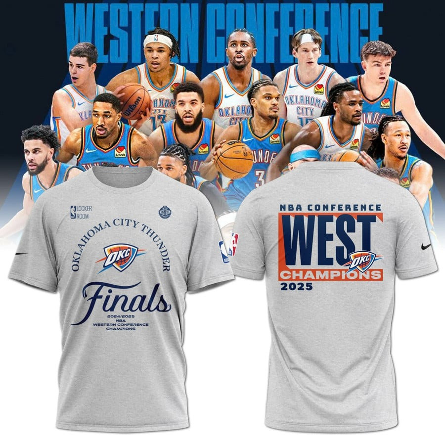 OKC Oklahoma City Thunder Western Conference Champions Shirt 2025 Basketball NBA Merch-1