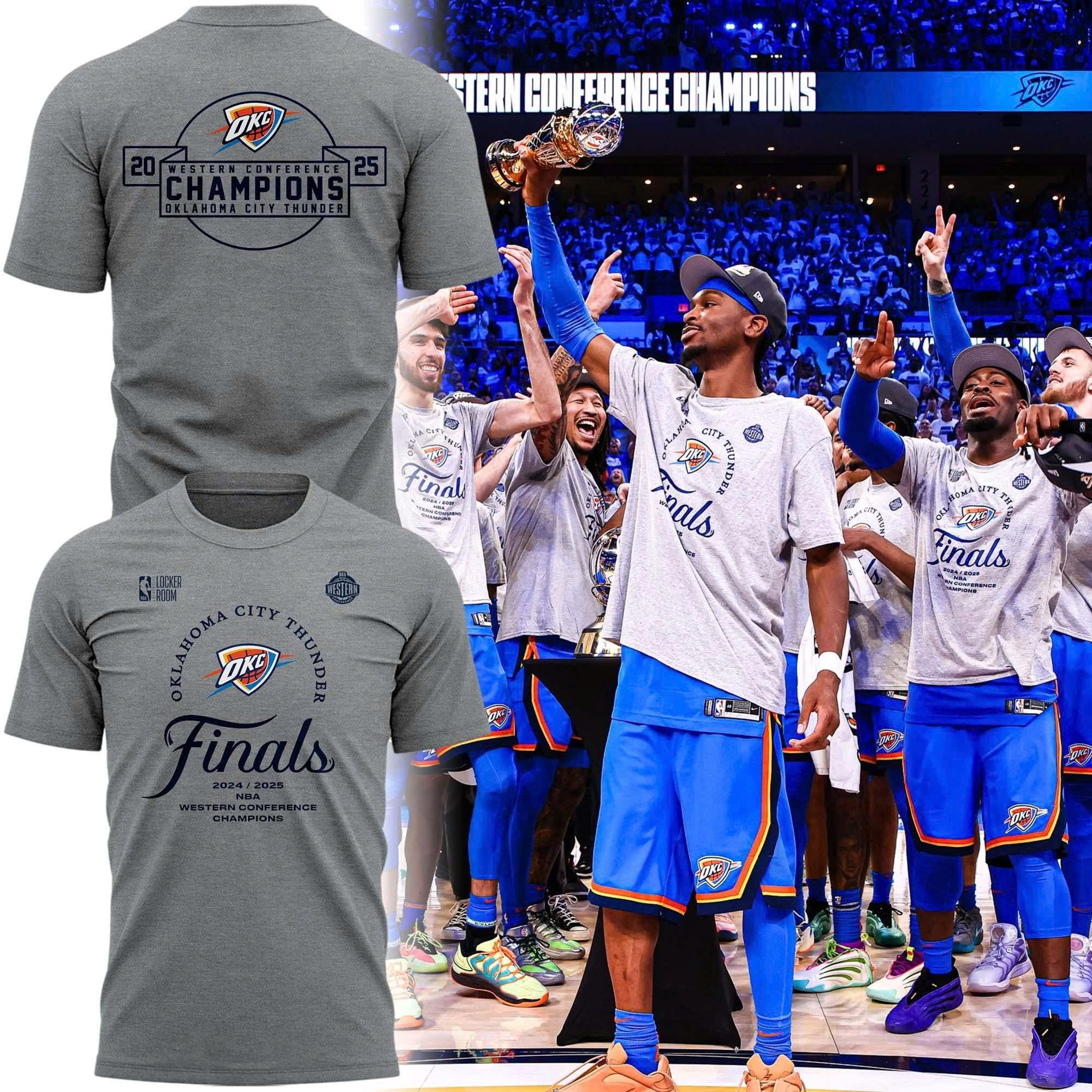 OKC Oklahoma City Thunder Western Conference Champions T-Shirt 2025 Locker Room NBA Merch-1 OKC Oklahoma City Thunder Western Conference Champions T-Shirt 2025 Locker Room NBA Merch-1