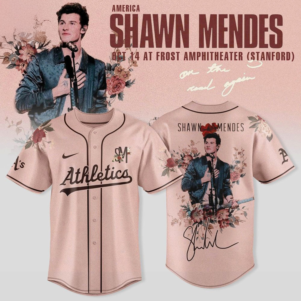 Oakland Athletics X Shawn Mendes On The Road Again Tour Baseball Jersey Athletics Merch-1 Oakland Athletics X Shawn Mendes On The Road Again Tour Baseball Jersey Athletics Merch-1