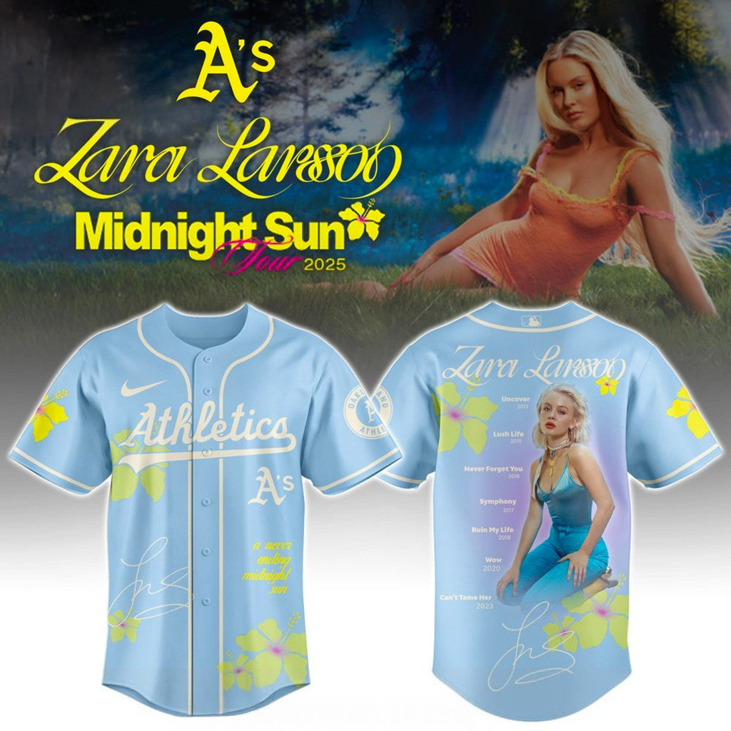 Oakland Athletics x Zara Larsson Midnight Sun Tour 2025 Jersey Oakland Athletics Merch-1 Oakland Athletics x Zara Larsson Midnight Sun Tour 2025 Jersey Oakland Athletics Merch-1