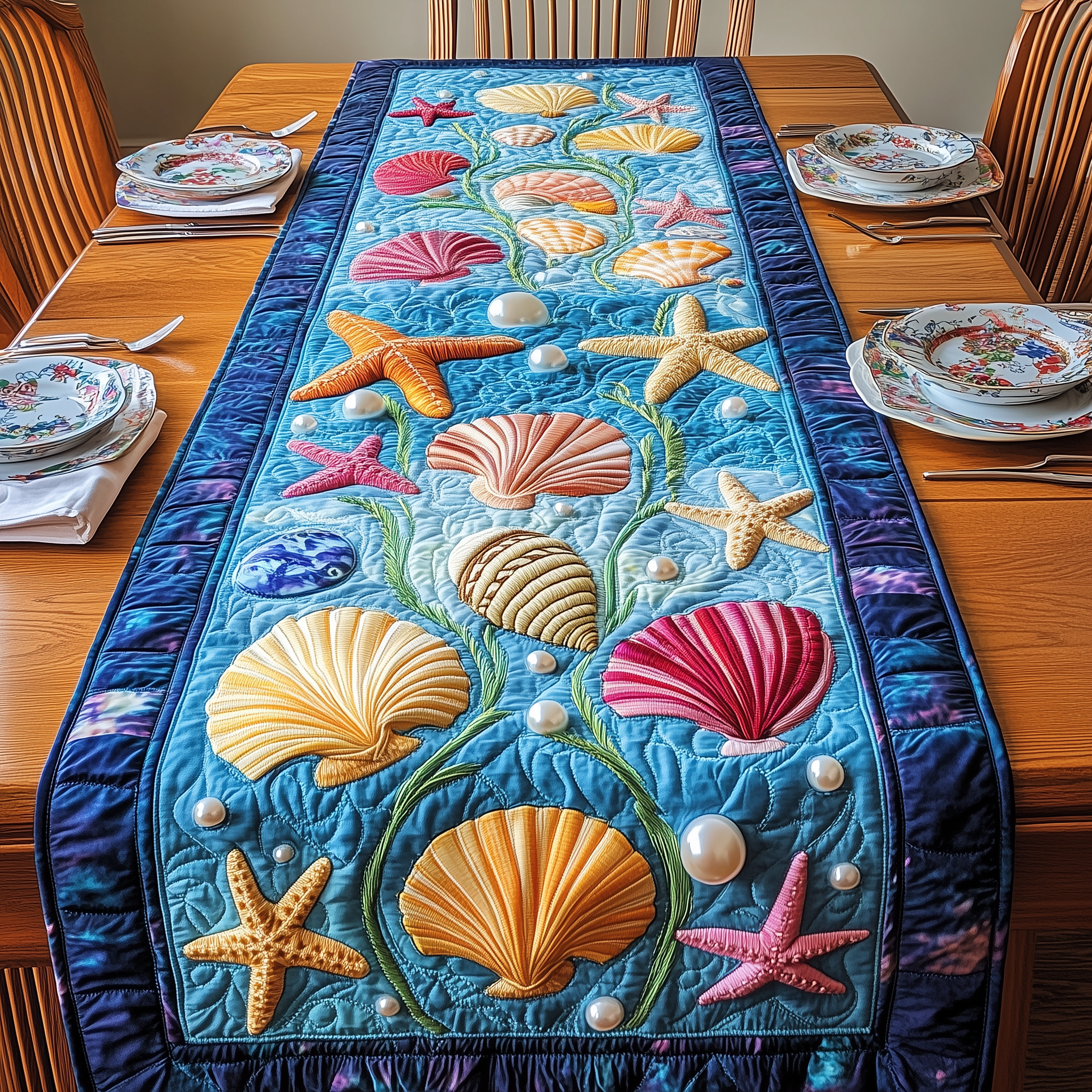 Ocean Treasures Quilted Table Runner Good Valentine's Gifts-1 Ocean Treasures Quilted Table Runner Good Valentine's Gifts-1
