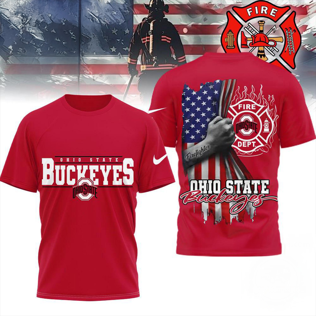 Ohio State Buckeyes 2025 NCAA Firefighter American Flag Shirt Buckeyes Merch Gift For Him-1