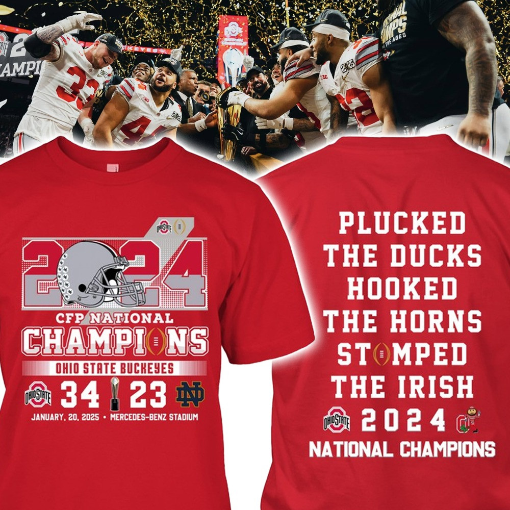 Ohio State Buckeyes CFP National Champions T-Shirt Walked The Dogs Plucked The Ducks-1 Ohio State Buckeyes CFP National Champions T-Shirt Walked The Dogs Plucked The Ducks-1