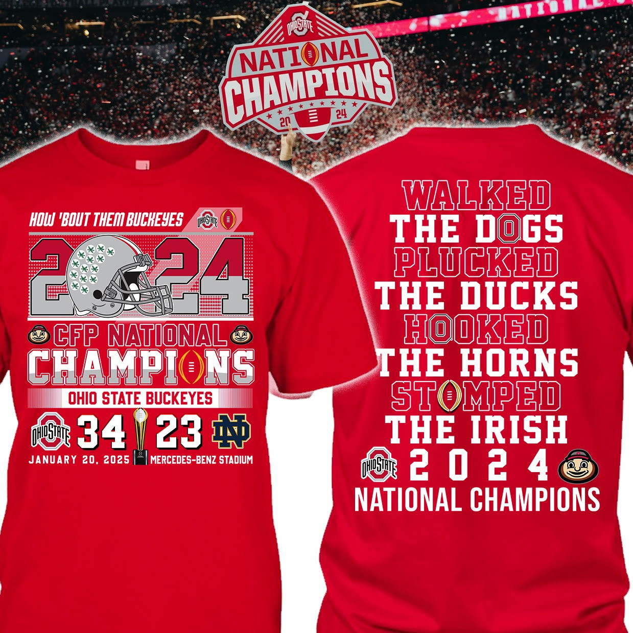 Ohio State Buckeyes National Champions 2025 Shirt Walked The Dogs Plucked The Ducks-1