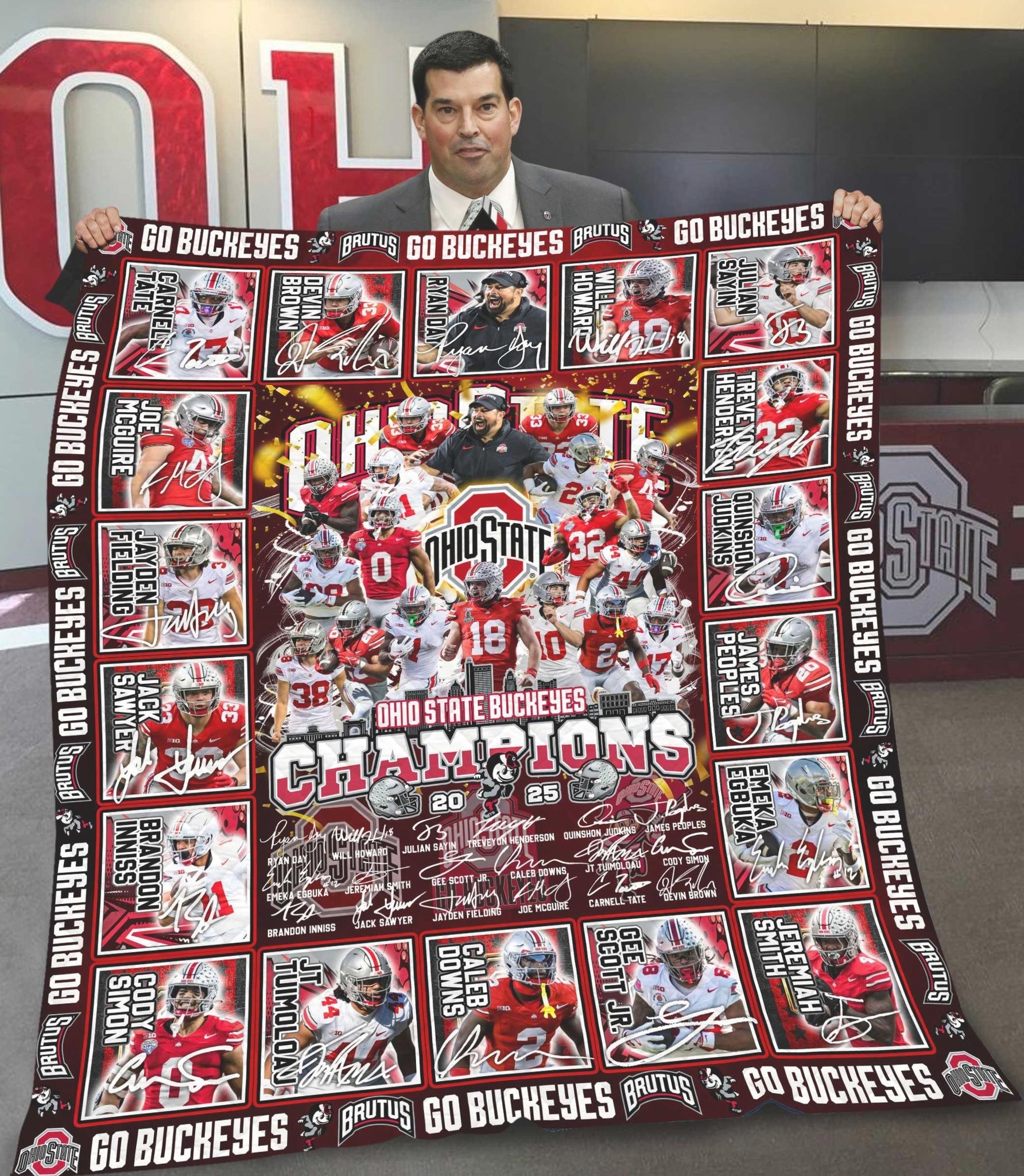 Ohio State Buckeyes National Champions Fleece Blanket Ohio State Championship Merch Gifts-1