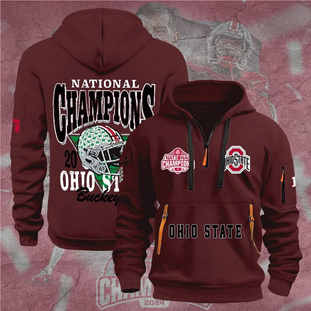 Ohio State Buckeyes National Champions Quarter Zip Hoodie NCAA Championship Fan Merch-1