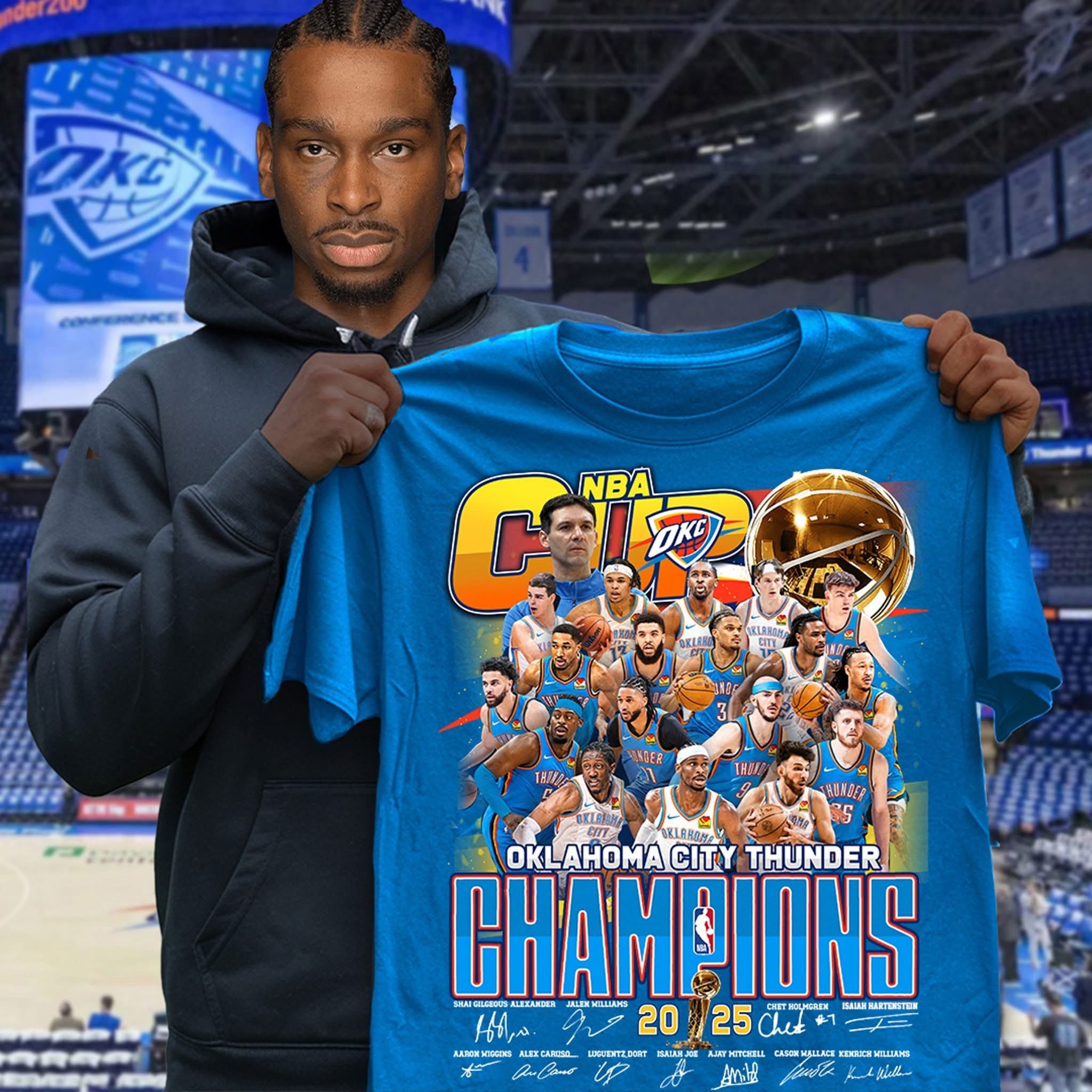 Oklahoma City OKC Thunder Champions 2025 T-Shirt Signature Team Finals NBA 2025 Fan Gifts-1