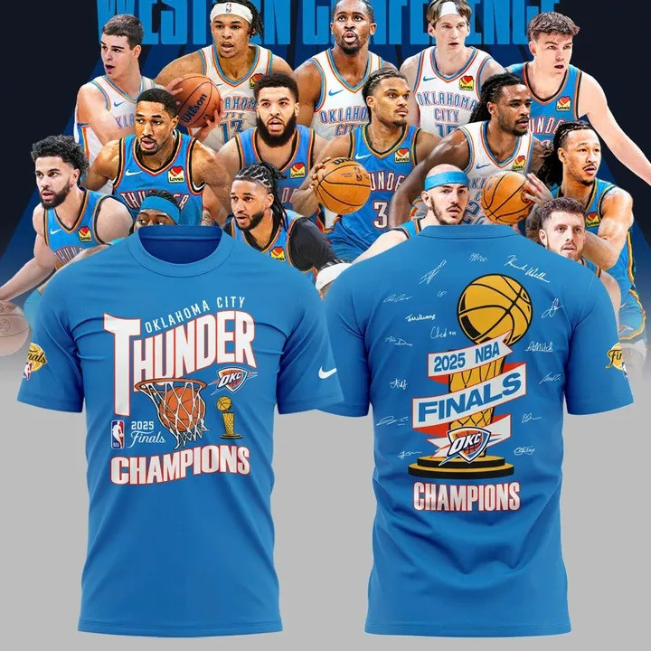Oklahoma City OKC Thunder Champions NBA Finals 2025 T-Shirt Blue Basketball Fan Merch-1 Oklahoma City OKC Thunder Champions NBA Finals 2025 T-Shirt Blue Basketball Fan Merch-1