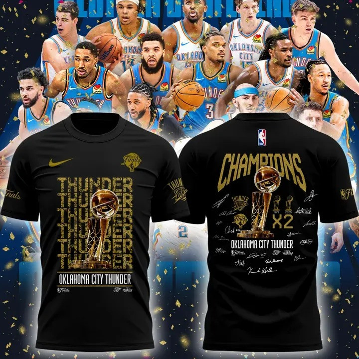 Oklahoma OKC City Thunder Champions T-Shirt Signature NBA Finals 2025 Merch Fan Clothing-1 Oklahoma OKC City Thunder Champions T-Shirt Signature NBA Finals 2025 Merch Fan Clothing-1